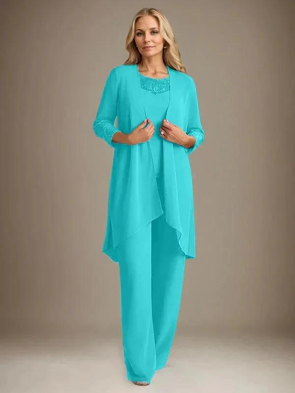 Chiffon Scoop Long Sleeves Mother Of The Bride Pantsuits With Jacket - Image 44