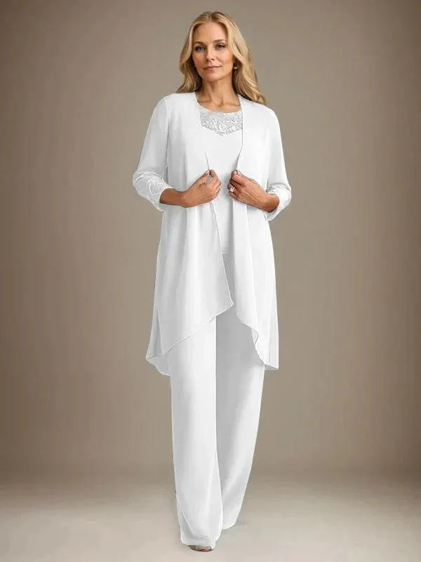 Chiffon Scoop Long Sleeves Mother Of The Bride Pantsuits With Jacket - Image 45