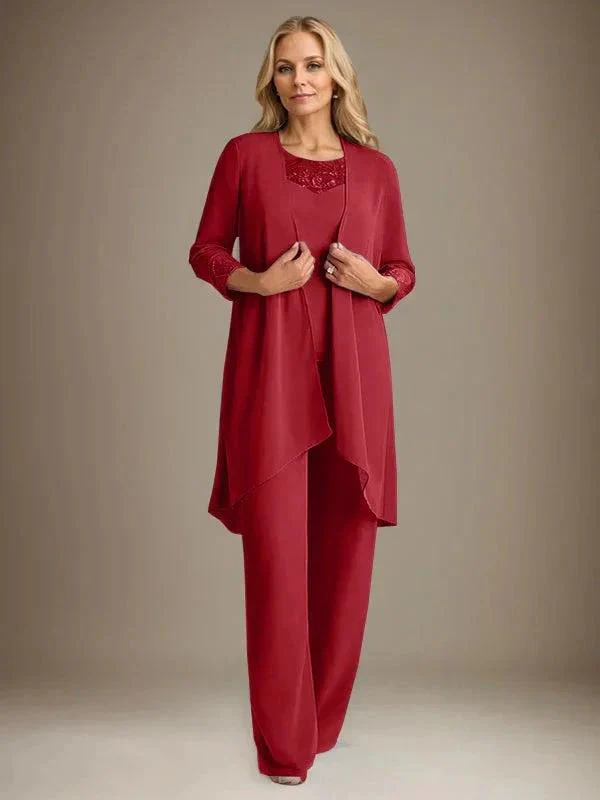 Chiffon Scoop Long Sleeves Mother Of The Bride Pantsuits With Jacket - Image 46