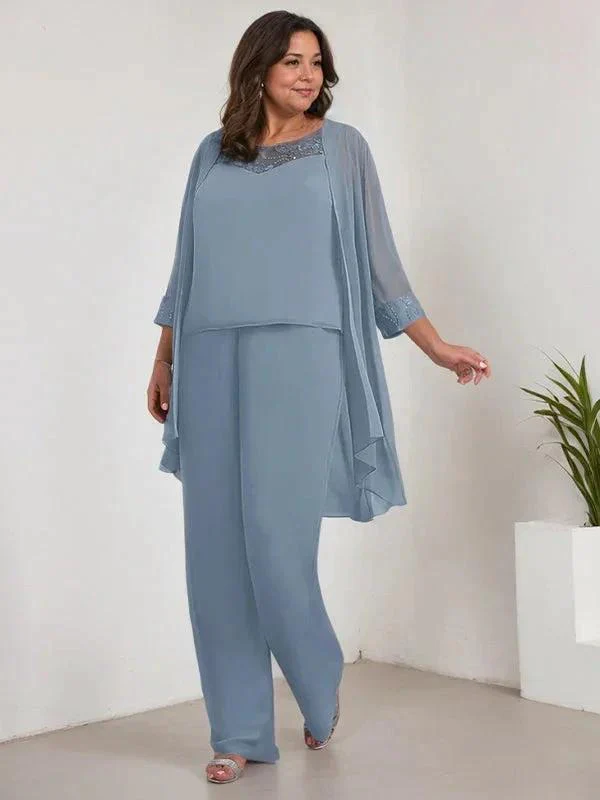 Chiffon Scoop Long Sleeves Mother Of The Bride Pantsuits With Jacket - Image 8