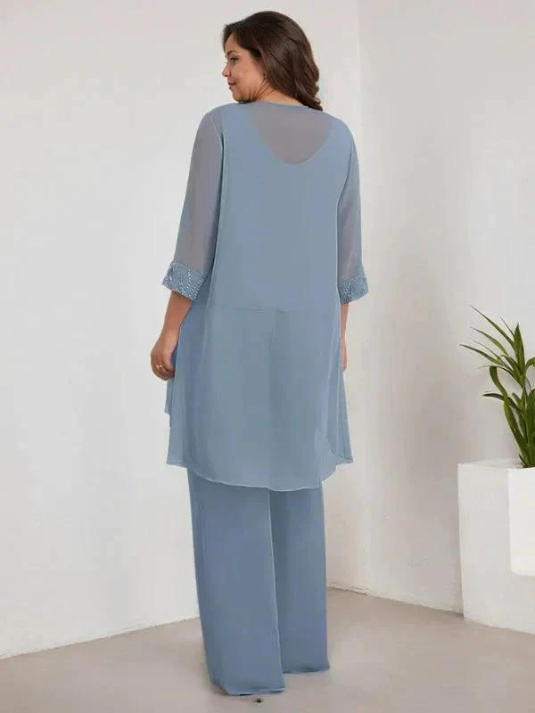 Chiffon Scoop Long Sleeves Mother Of The Bride Pantsuits With Jacket - Image 9