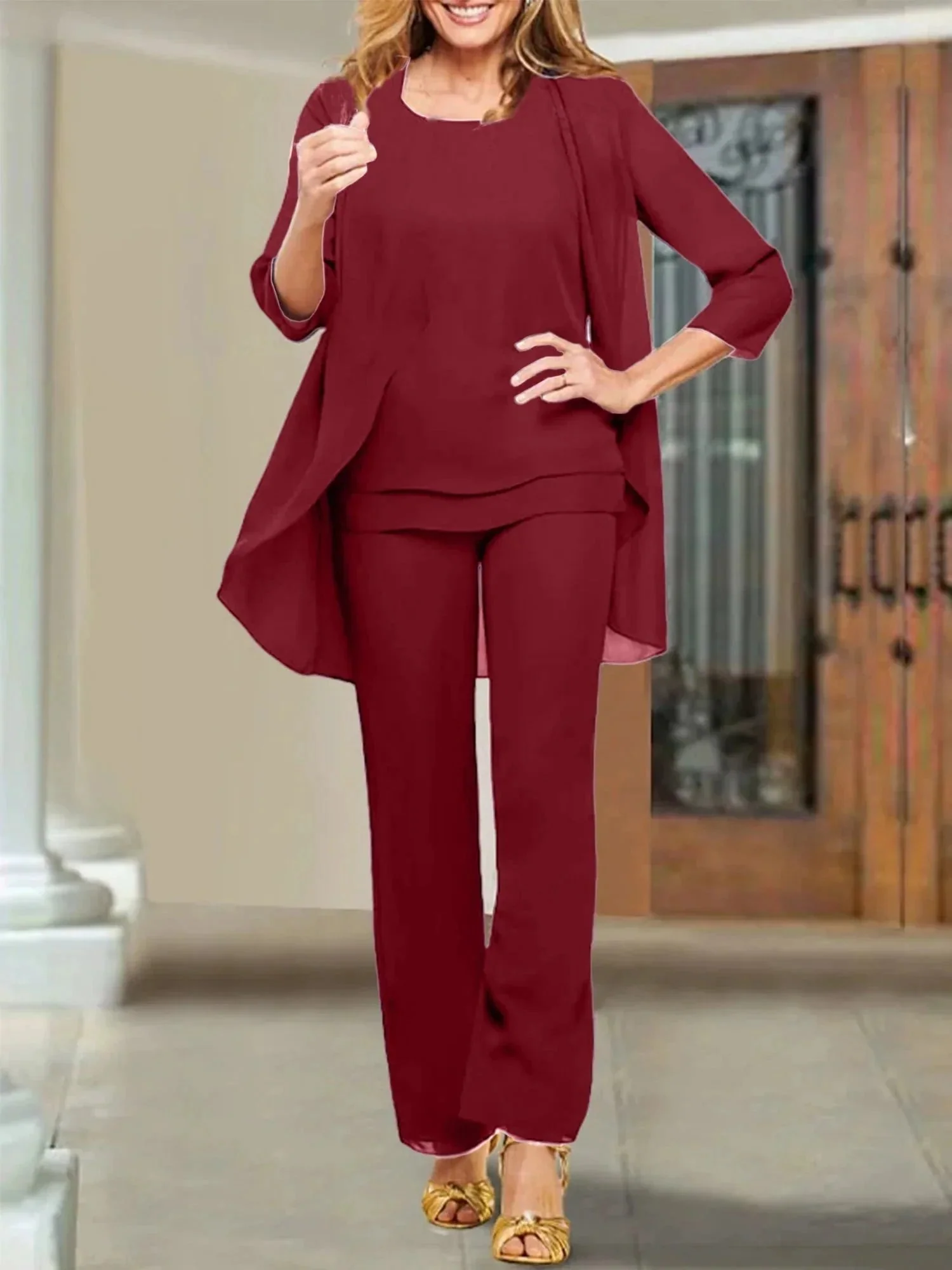 Chiffon Scoop Mother of the Bride Pantsuits - Image 100