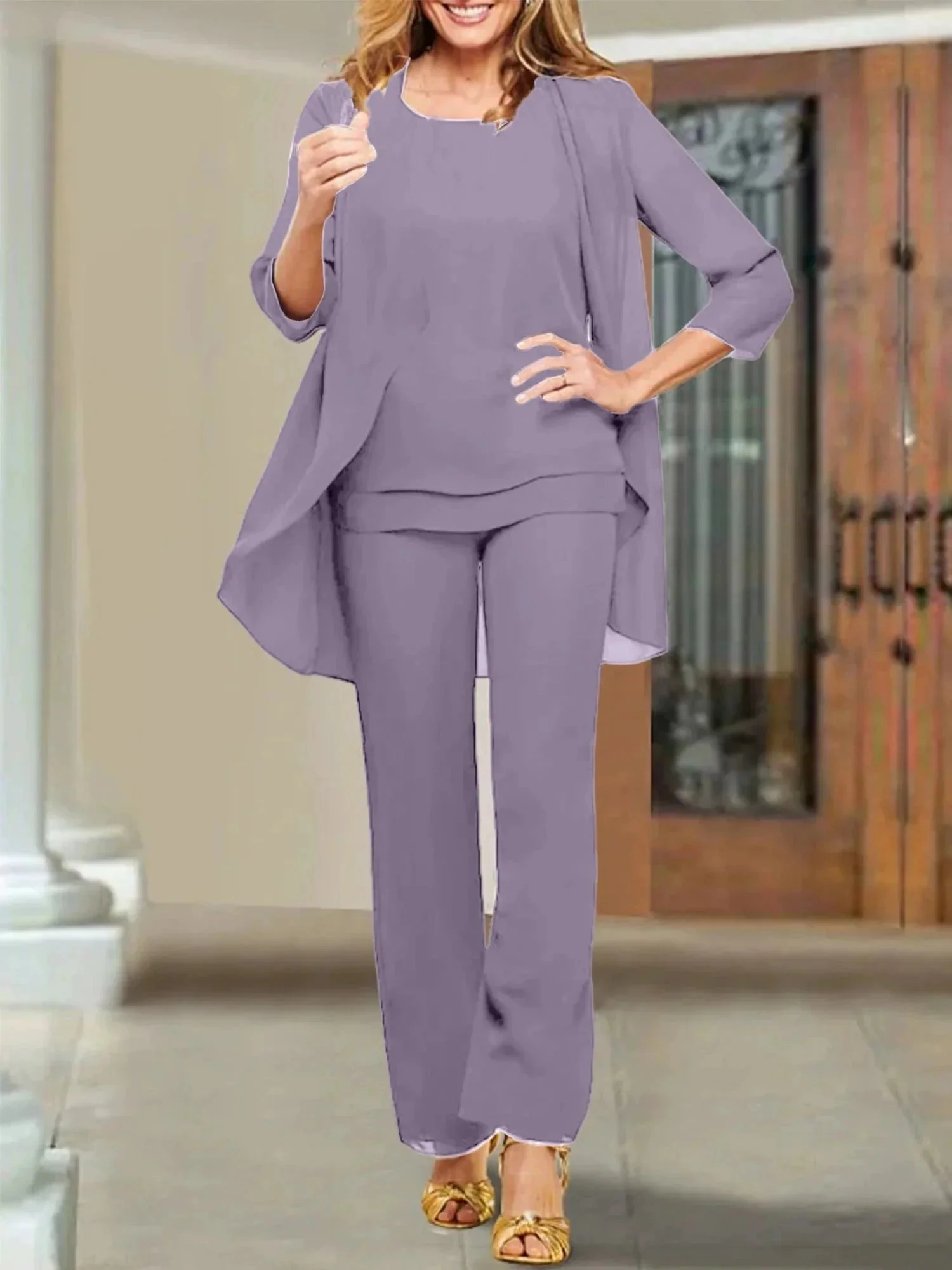 Chiffon Scoop Mother of the Bride Pantsuits - Image 102