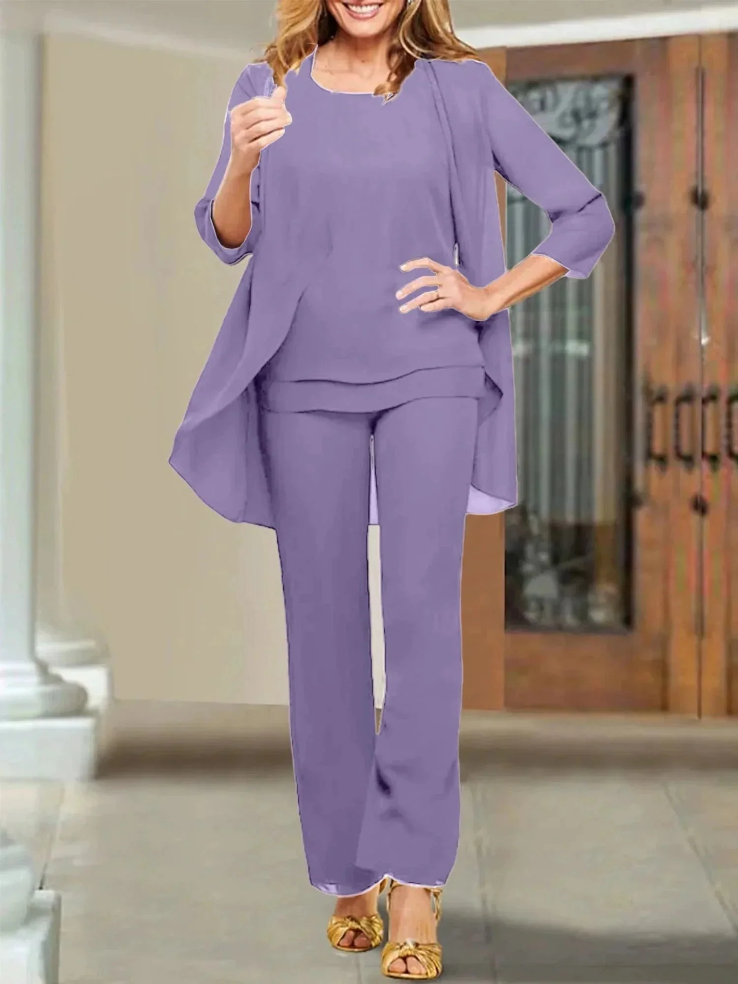 Chiffon Scoop Mother of the Bride Pantsuits - Image 104