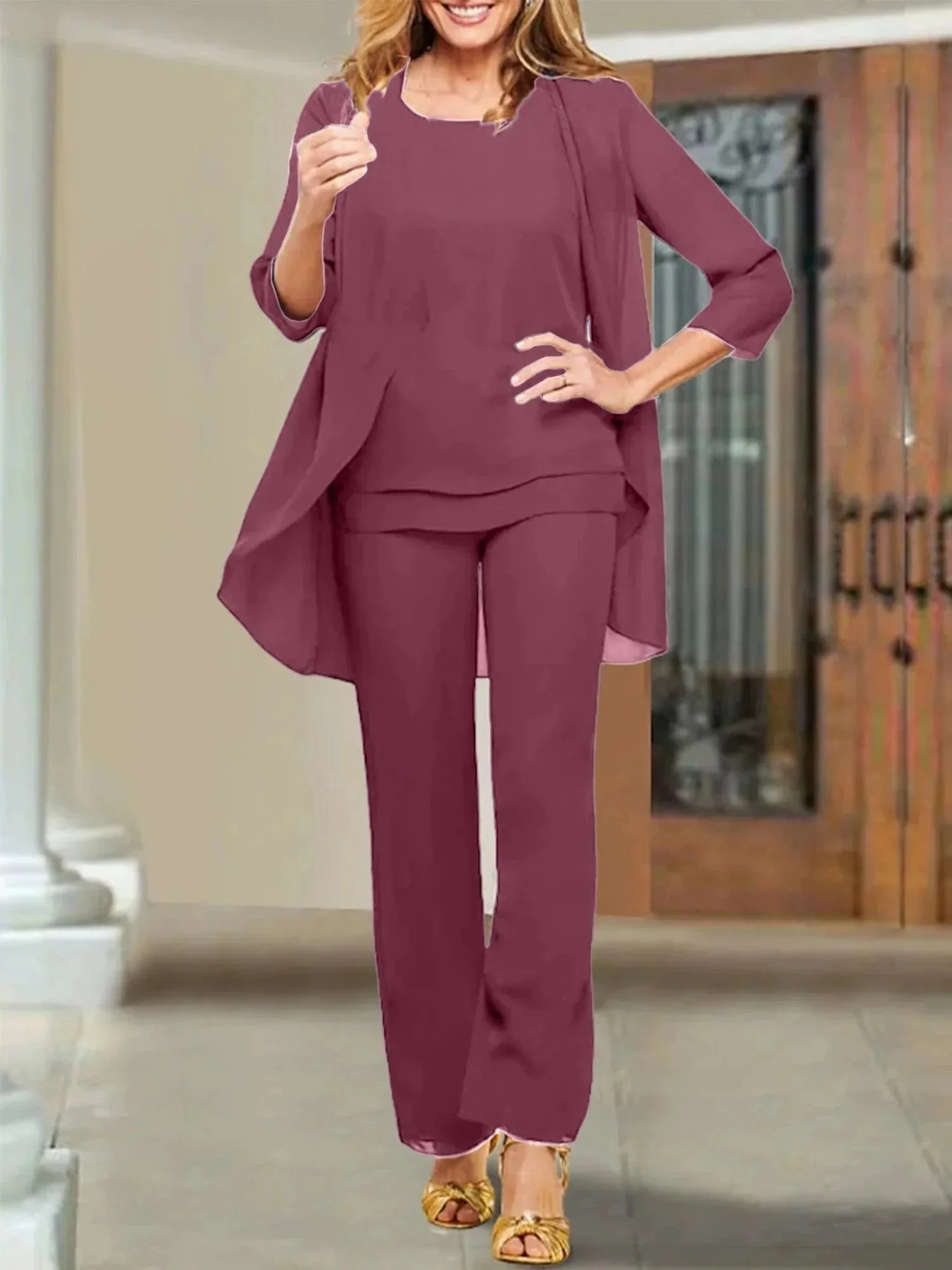 Chiffon Scoop Mother of the Bride Pantsuits - Image 106