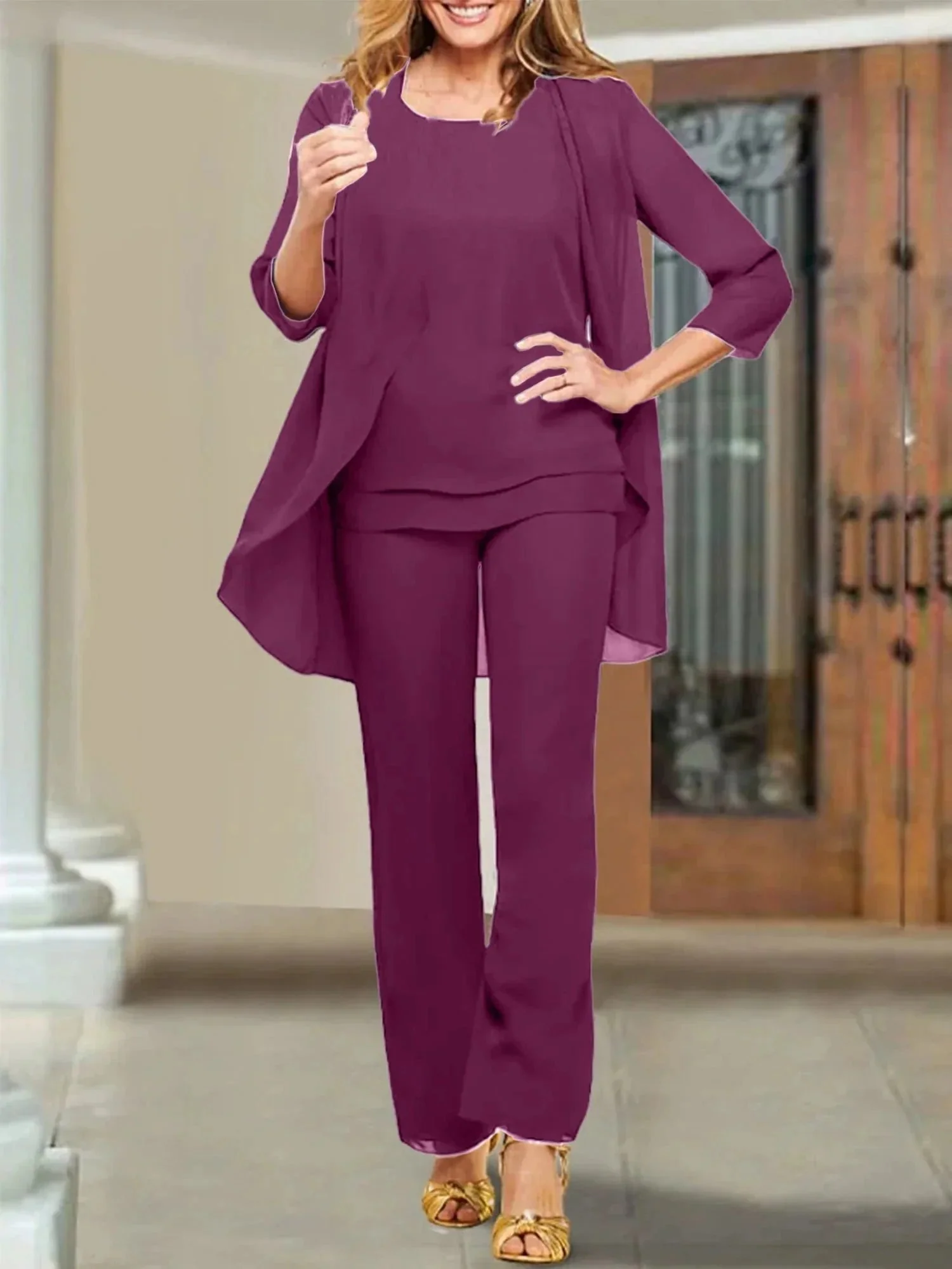 Chiffon Scoop Mother of the Bride Pantsuits - Image 107