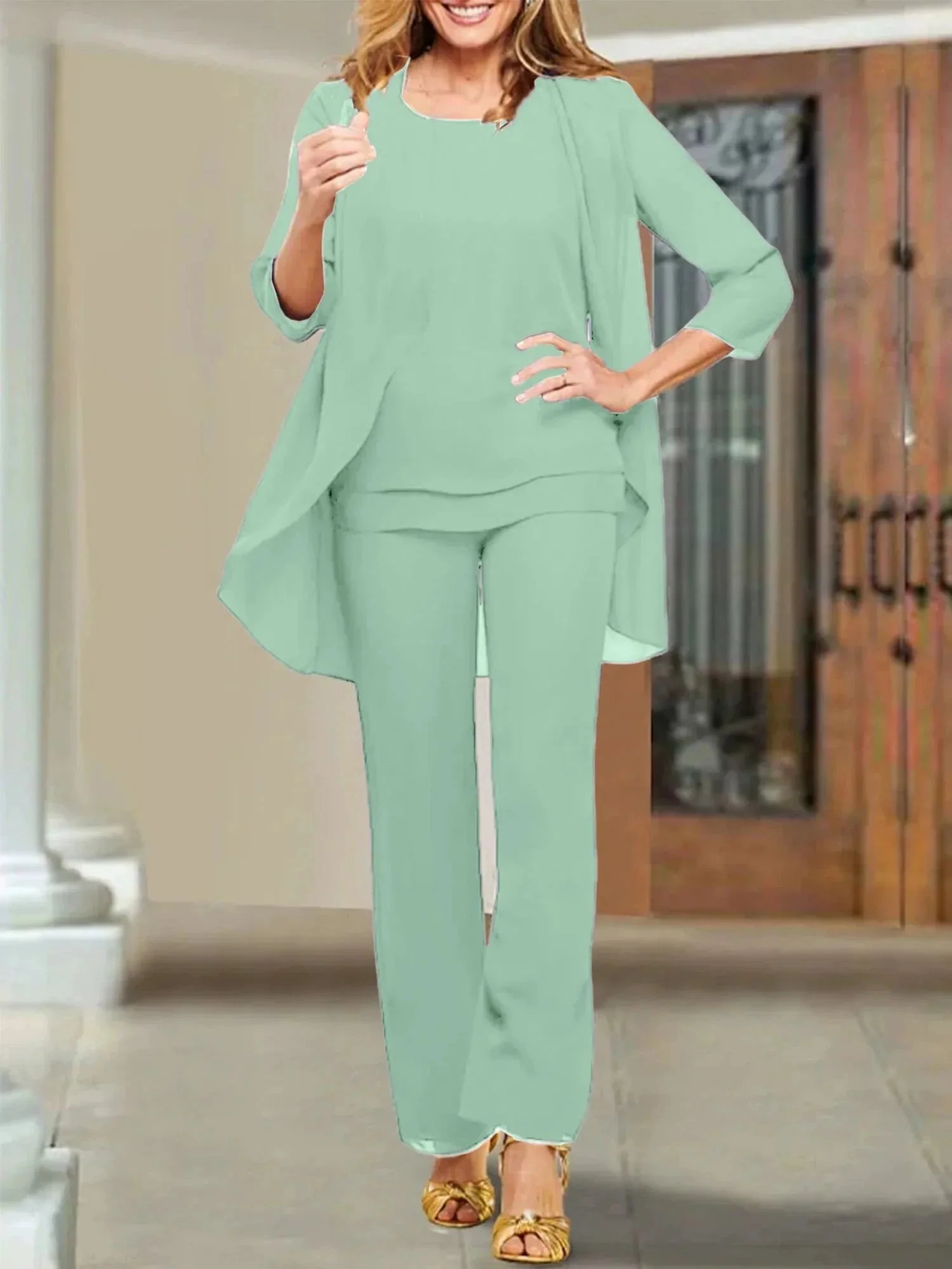 Chiffon Scoop Mother of the Bride Pantsuits - Image 124