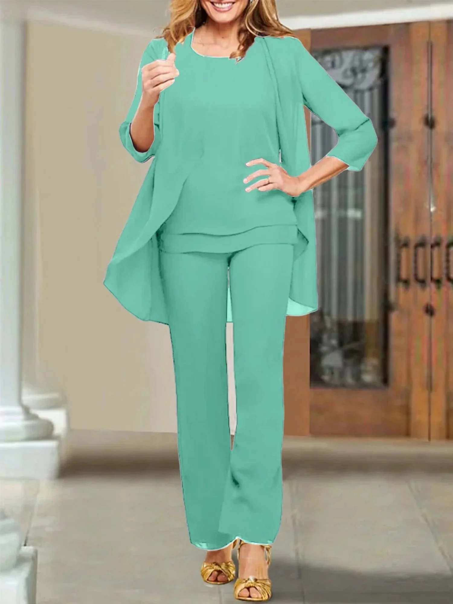 Chiffon Scoop Mother of the Bride Pantsuits - Image 125