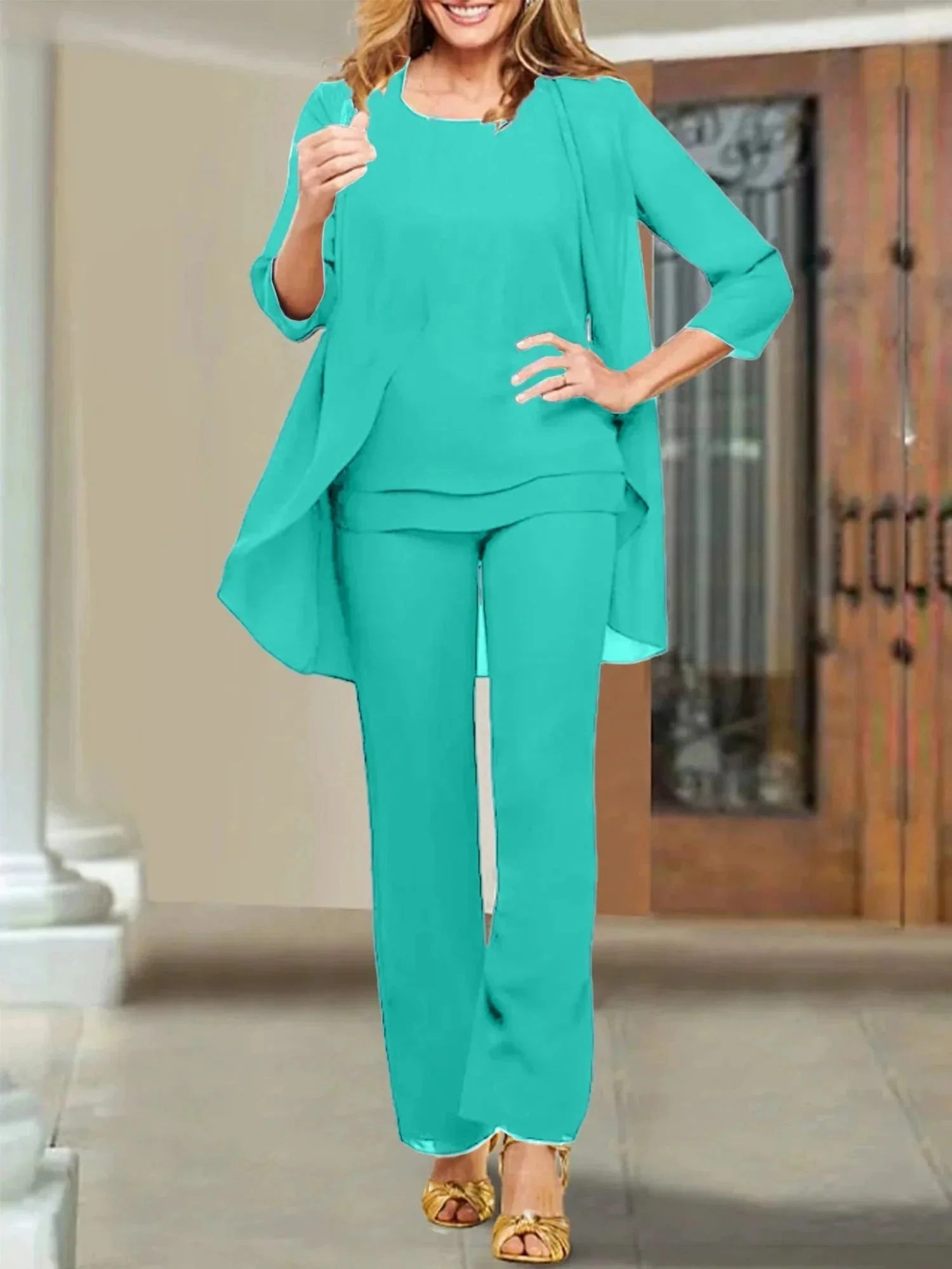 Chiffon Scoop Mother of the Bride Pantsuits - Image 126