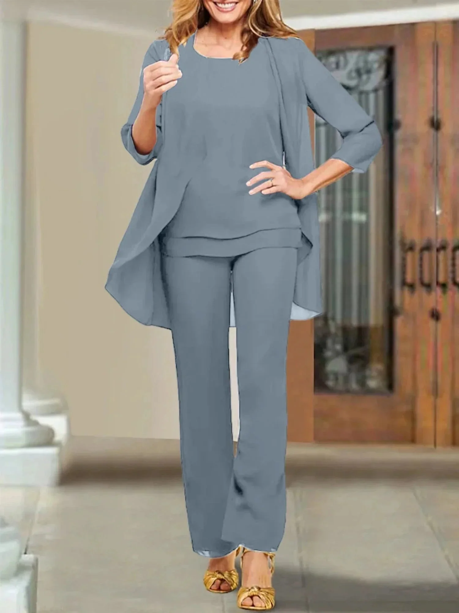 Chiffon Scoop Mother of the Bride Pantsuits - Image 13