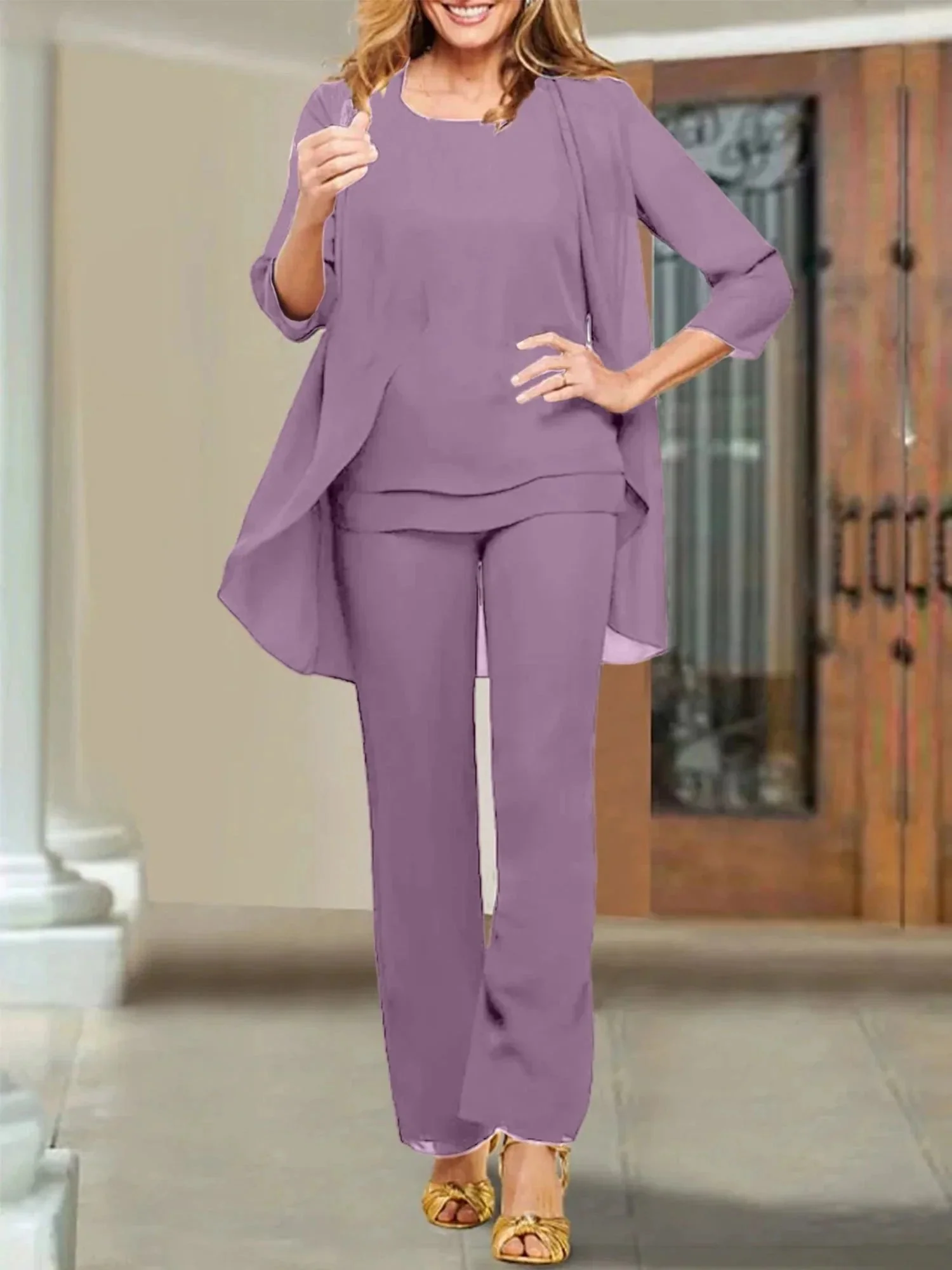 Chiffon Scoop Mother of the Bride Pantsuits - Image 15