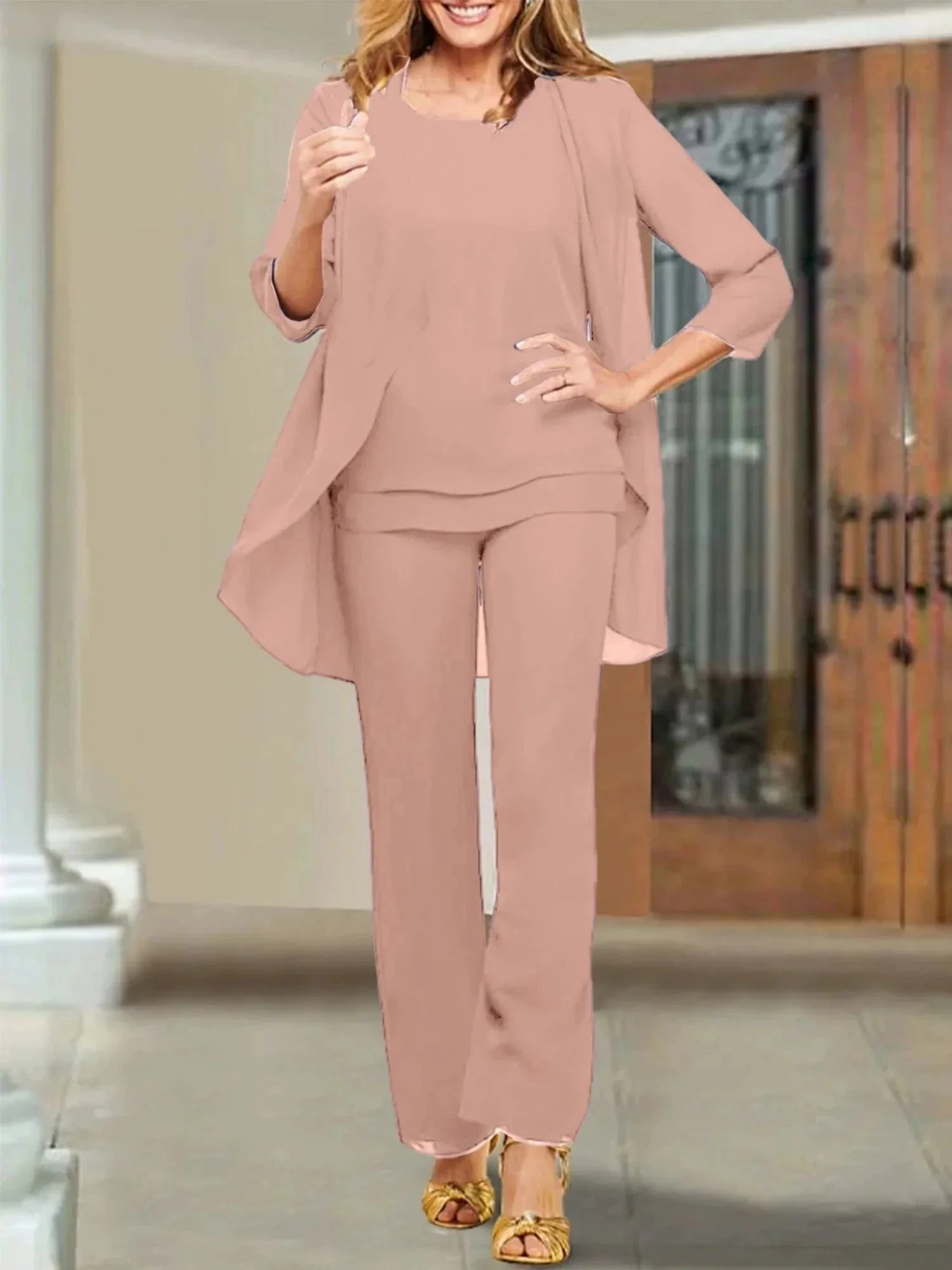 Chiffon Scoop Mother of the Bride Pantsuits - Image 16