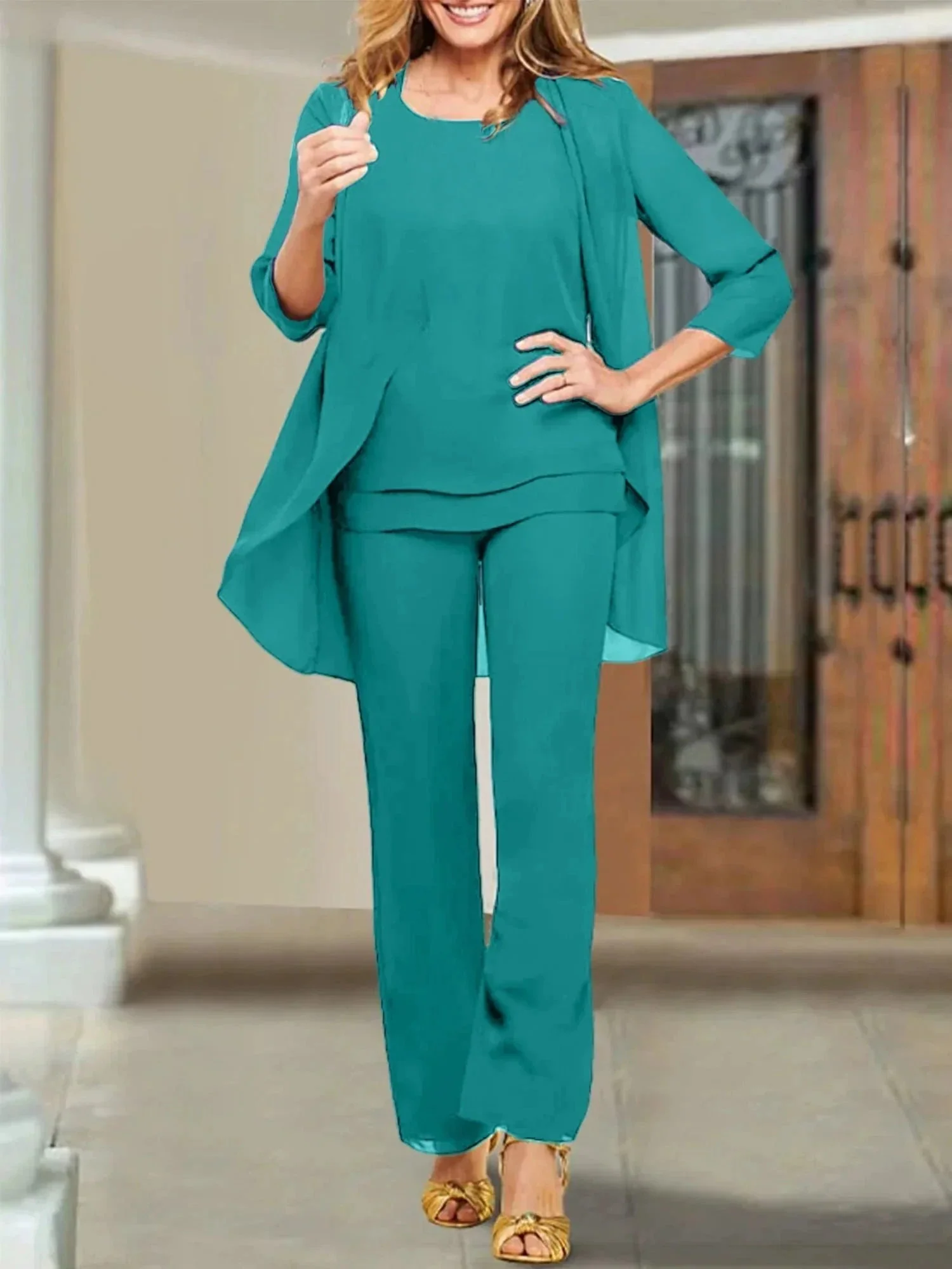 Chiffon Scoop Mother of the Bride Pantsuits - Image 2