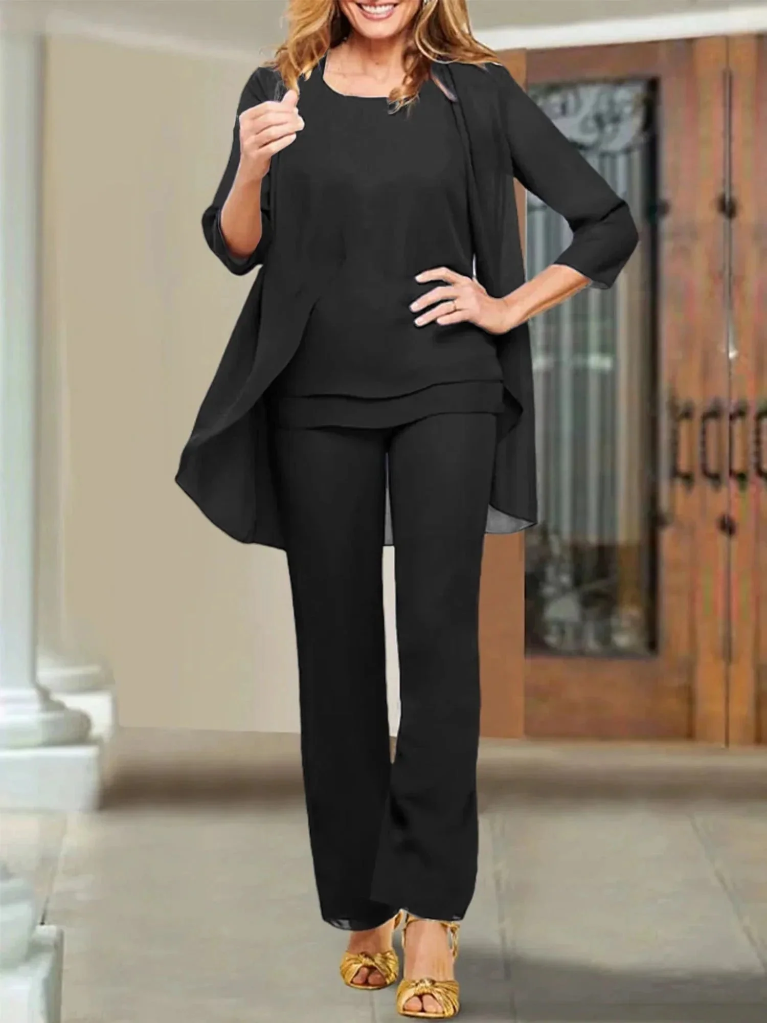 Chiffon Scoop Mother of the Bride Pantsuits - Image 3