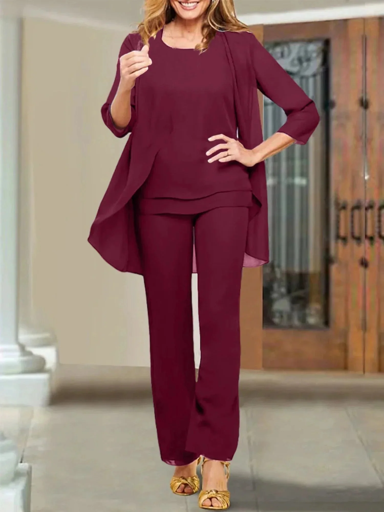 Chiffon Scoop Mother of the Bride Pantsuits - Image 30