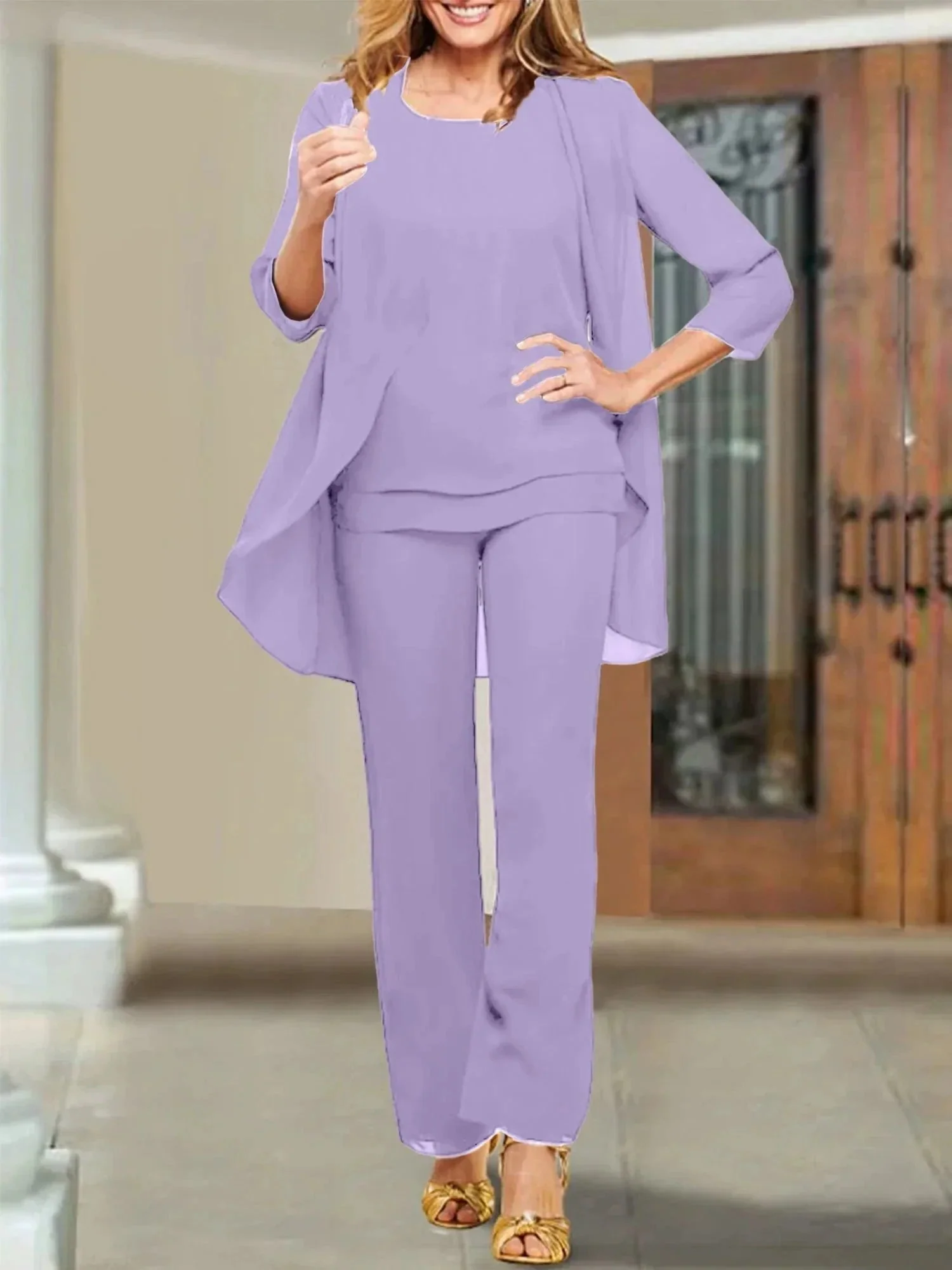 Chiffon Scoop Mother of the Bride Pantsuits - Image 36