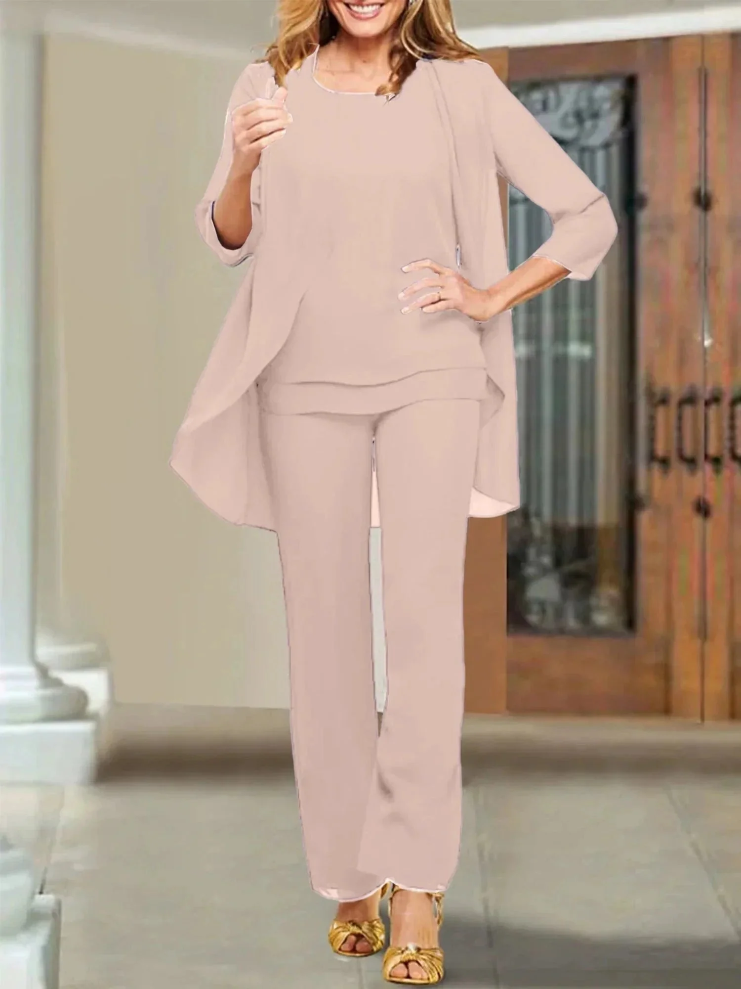 Chiffon Scoop Mother of the Bride Pantsuits - Image 4
