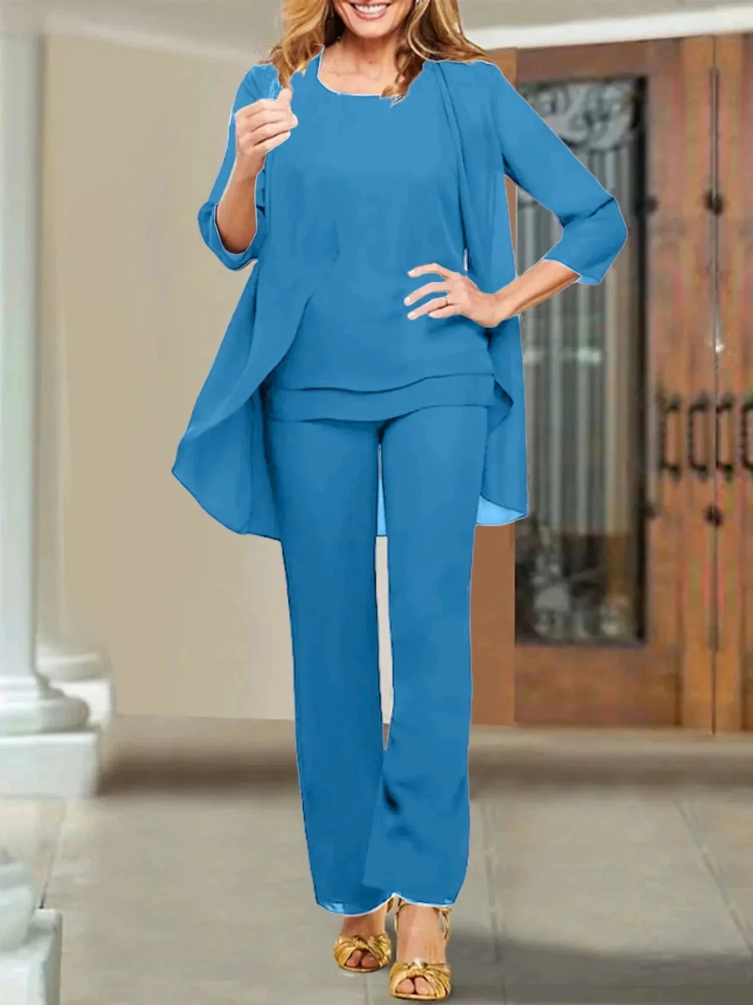 Chiffon Scoop Mother of the Bride Pantsuits - Image 43