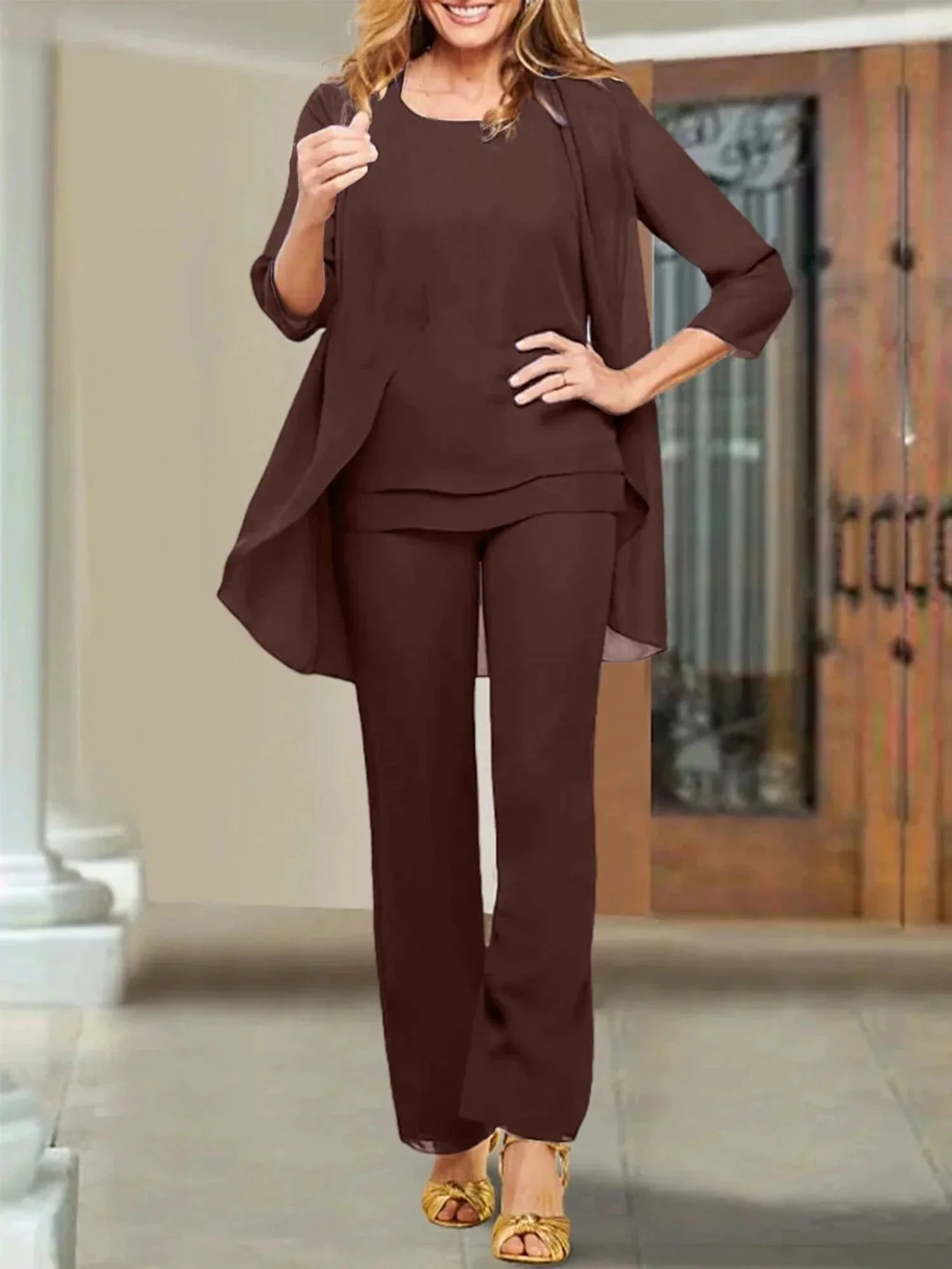 Chiffon Scoop Mother of the Bride Pantsuits - Image 5
