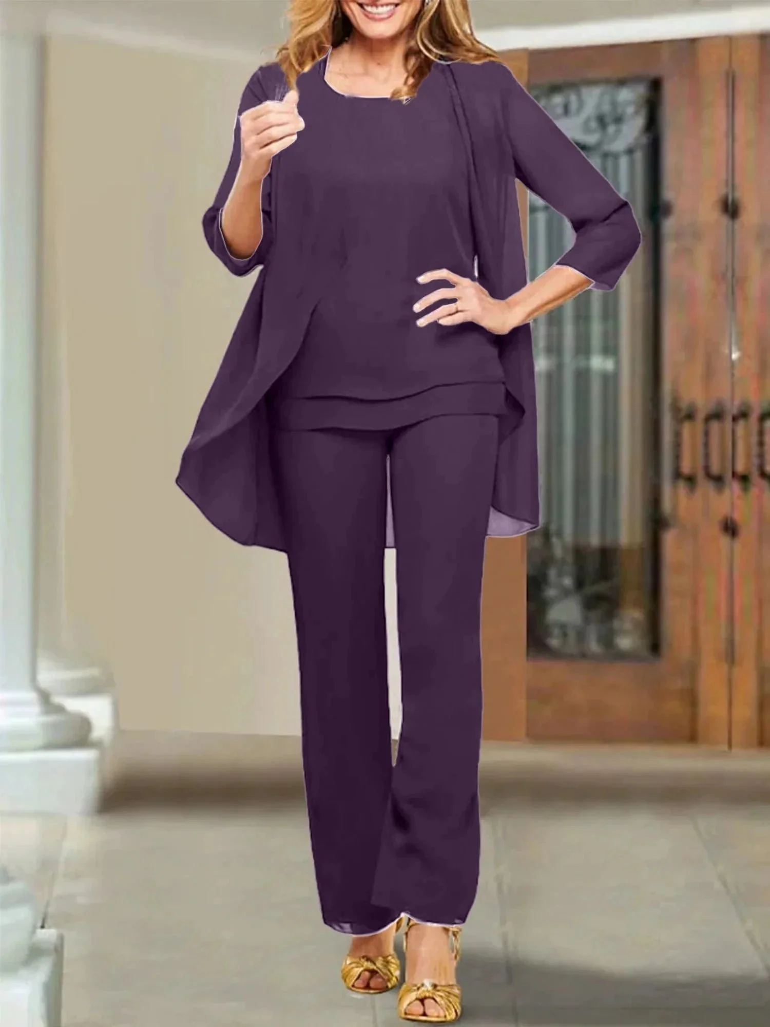 Chiffon Scoop Mother of the Bride Pantsuits - Image 52