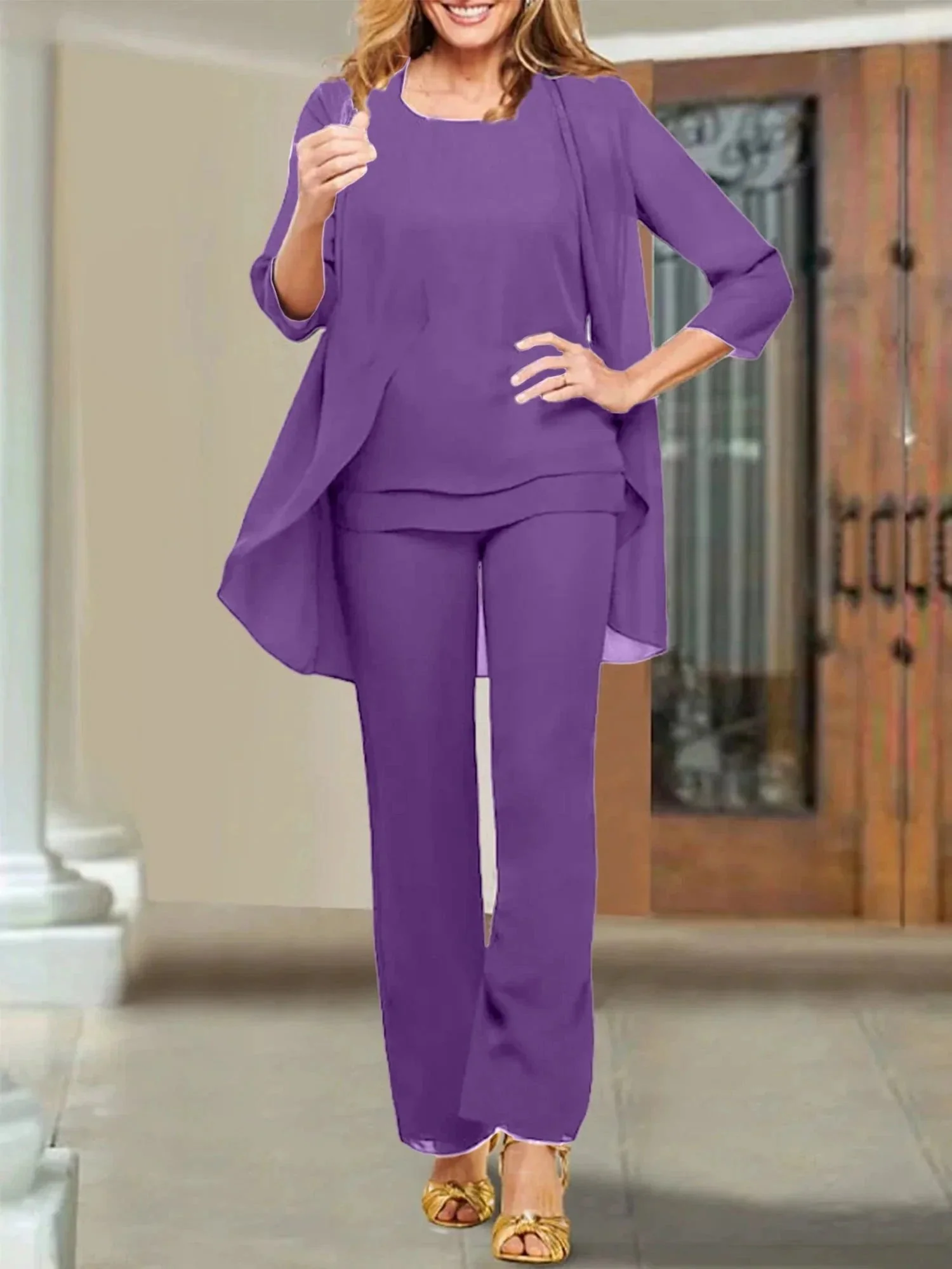 Chiffon Scoop Mother of the Bride Pantsuits - Image 53