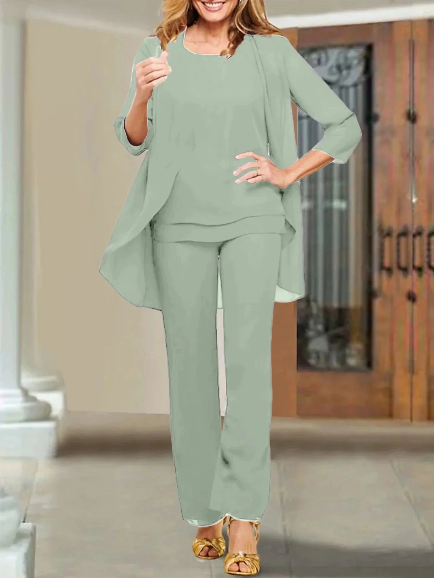 Chiffon Scoop Mother of the Bride Pantsuits - Image 57