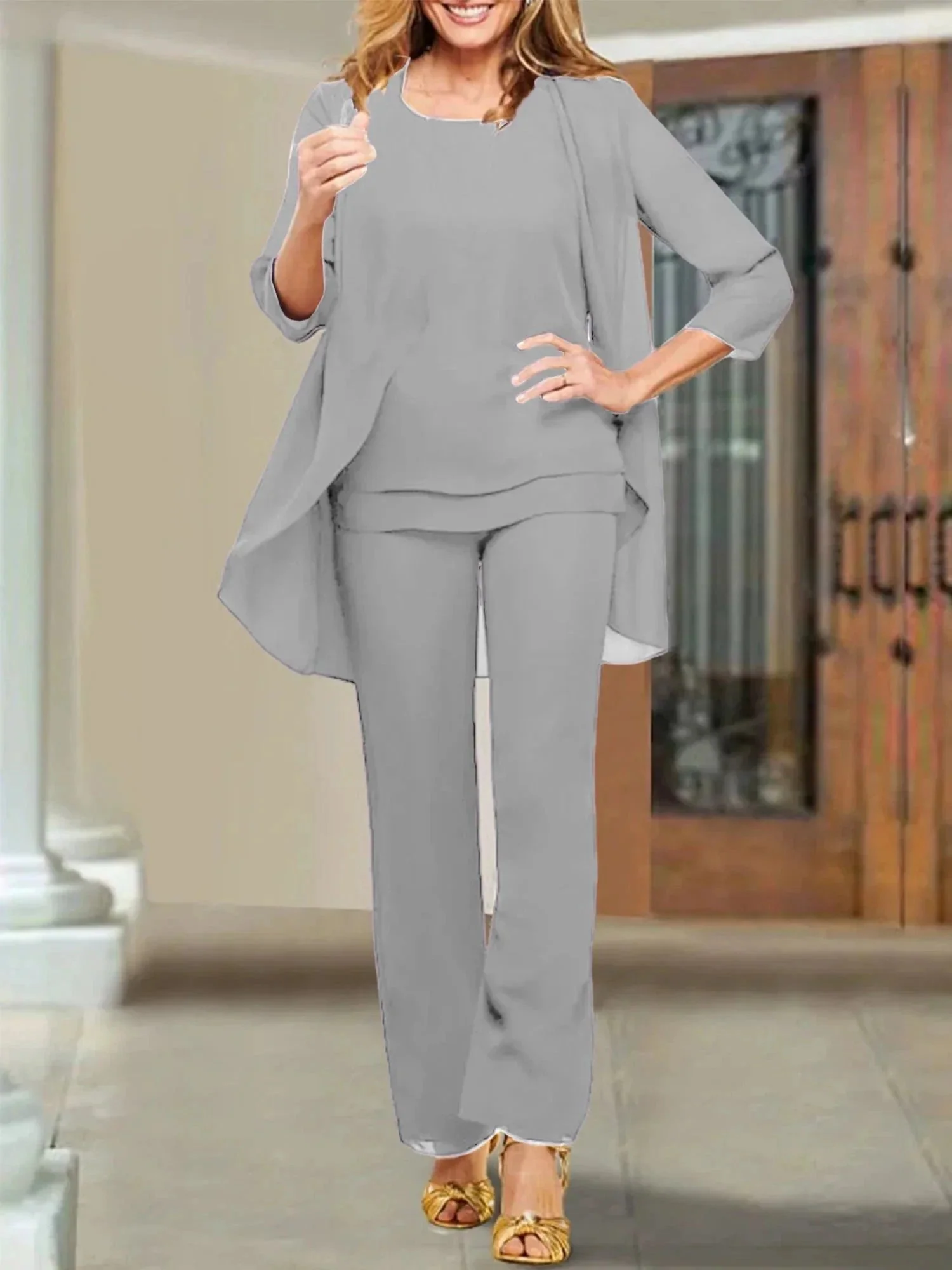 Chiffon Scoop Mother of the Bride Pantsuits - Image 60