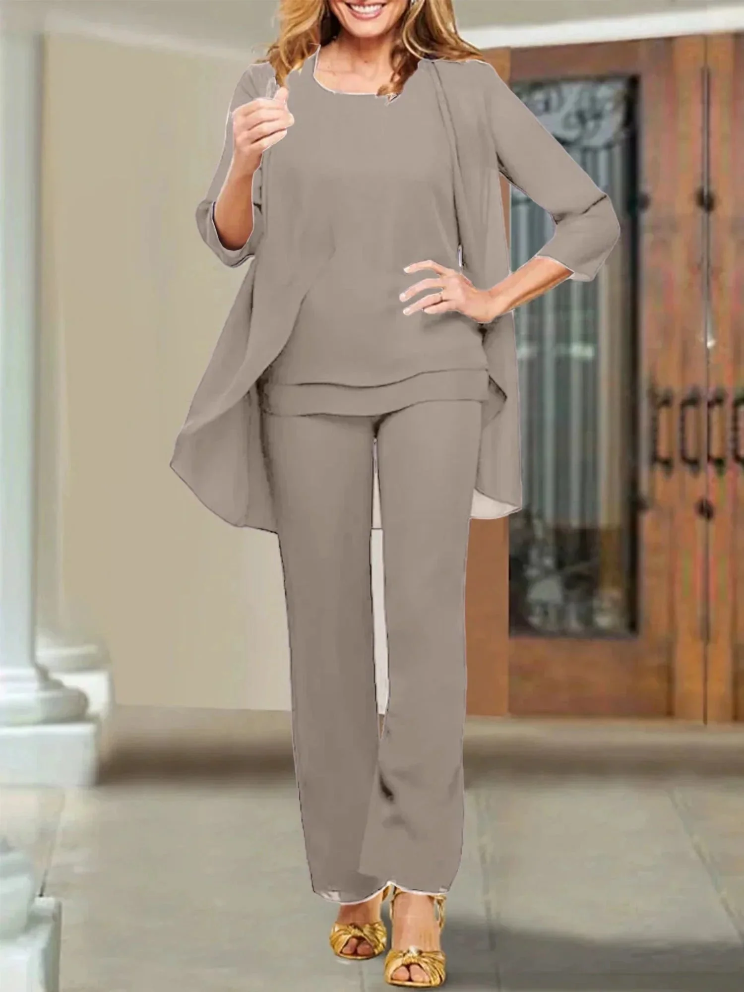 Chiffon Scoop Mother of the Bride Pantsuits - Image 65
