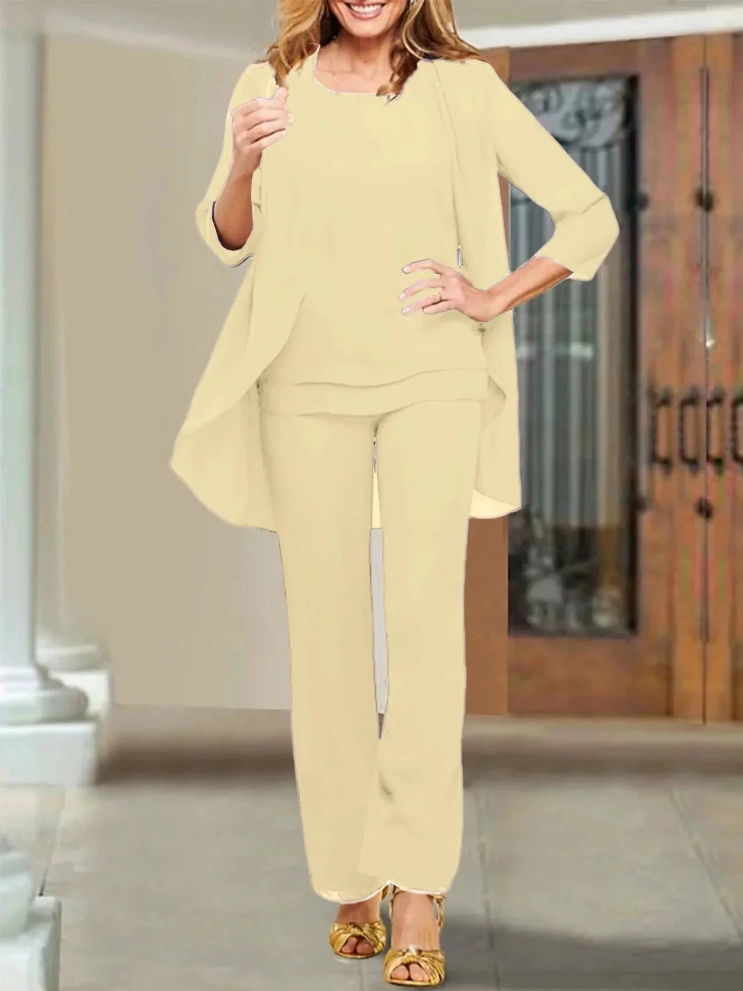 Chiffon Scoop Mother of the Bride Pantsuits - Image 70