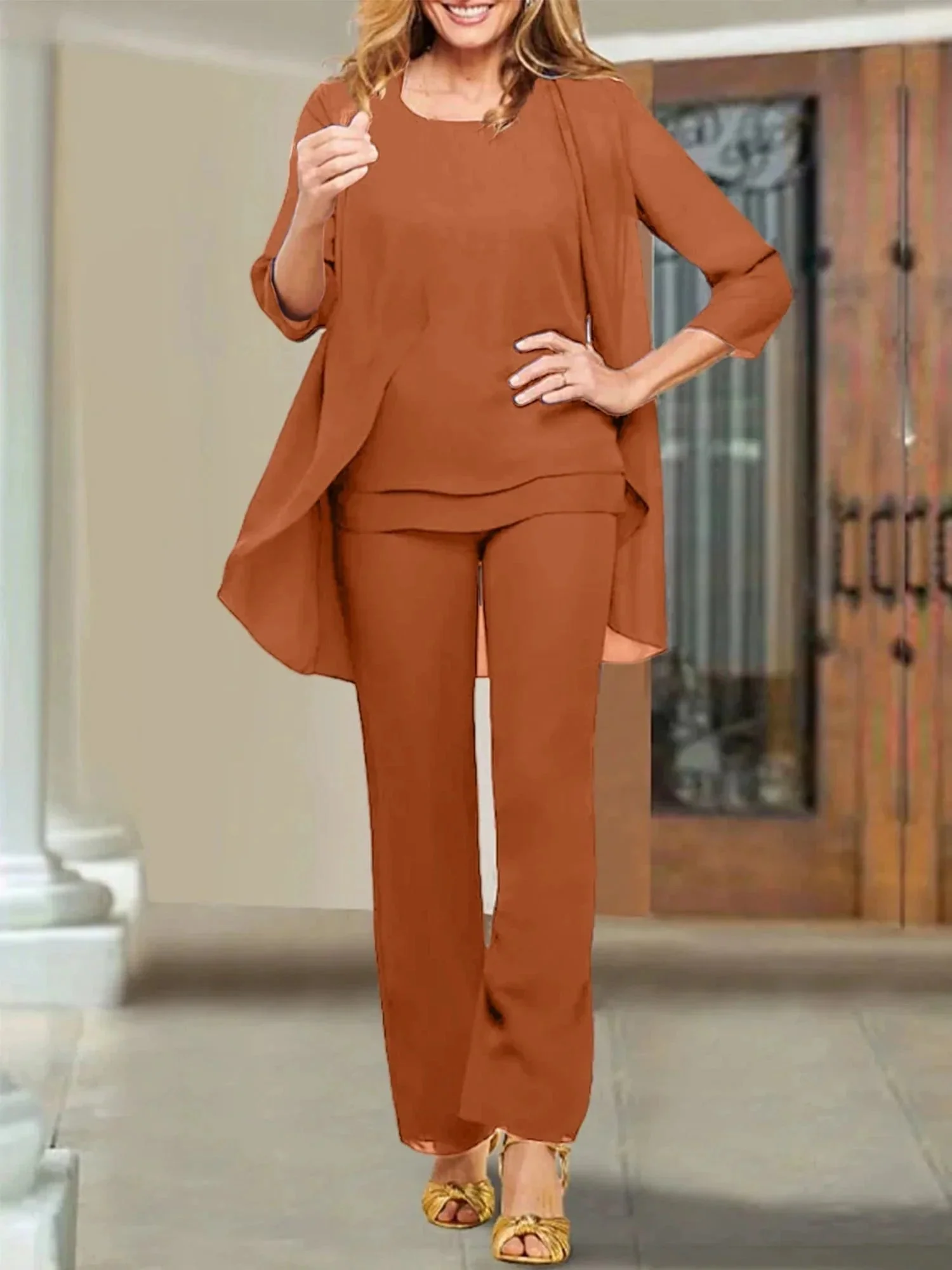 Chiffon Scoop Mother of the Bride Pantsuits - Image 73