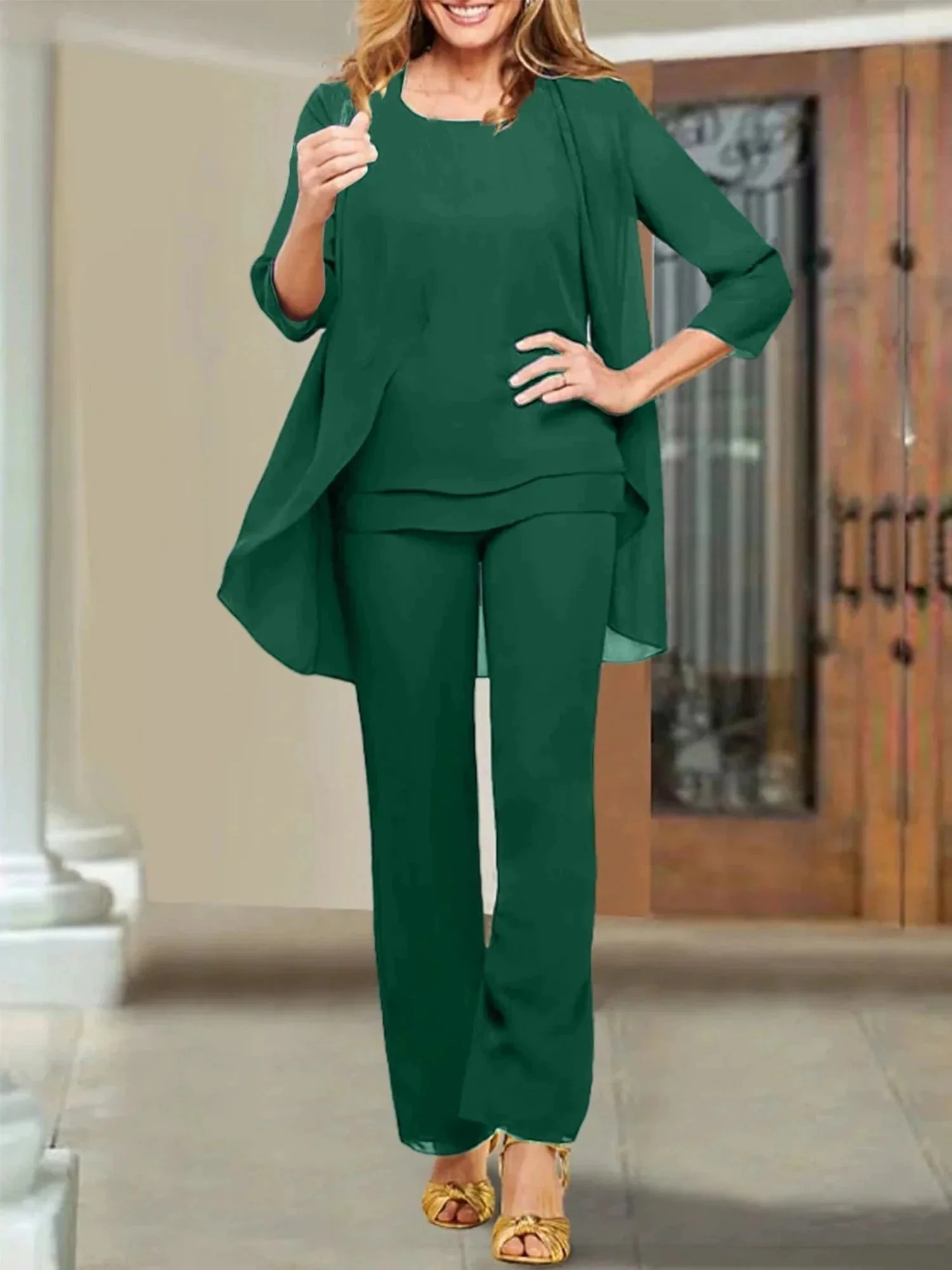 Chiffon Scoop Mother of the Bride Pantsuits - Image 75