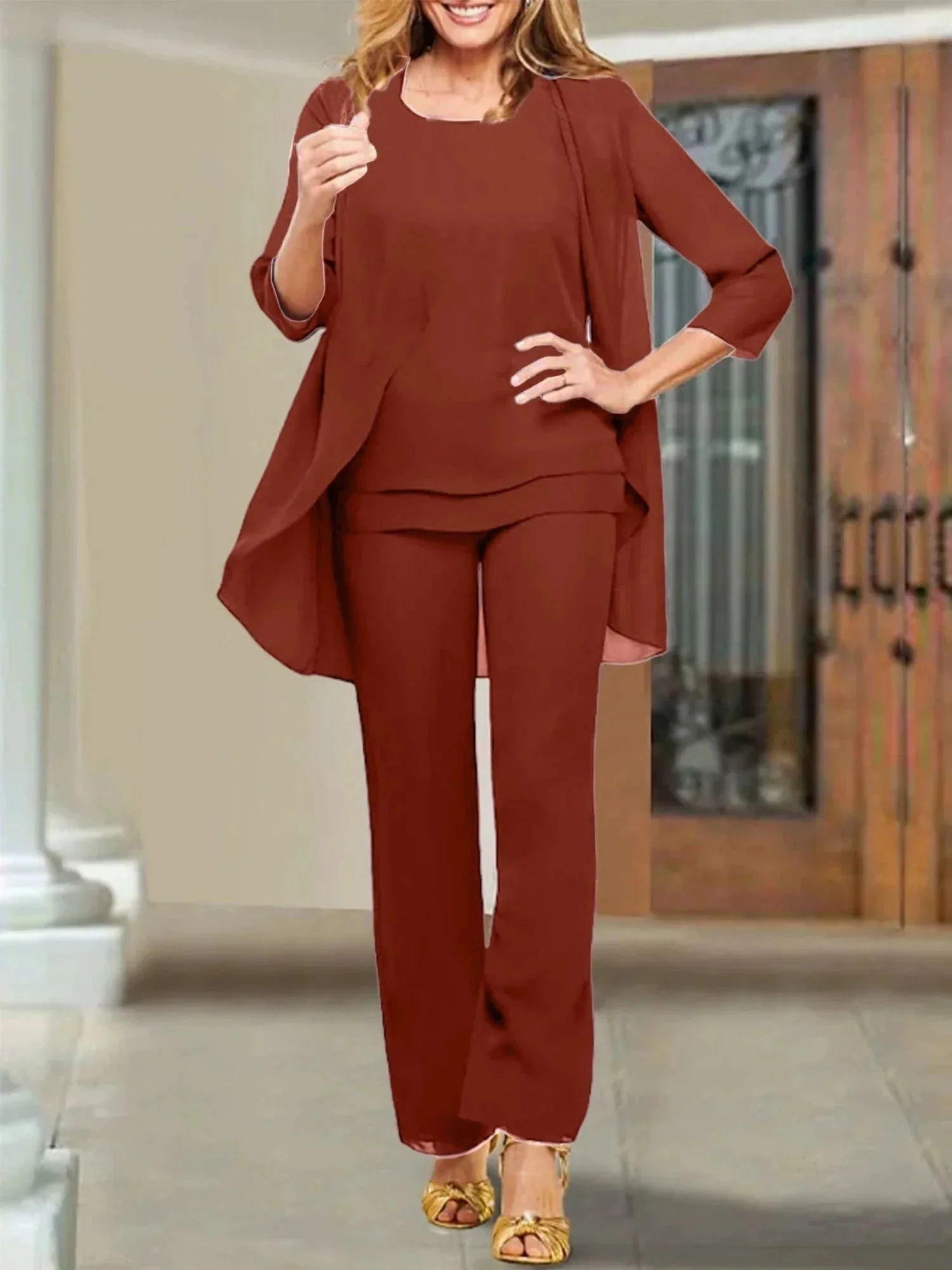 Chiffon Scoop Mother of the Bride Pantsuits - Image 77