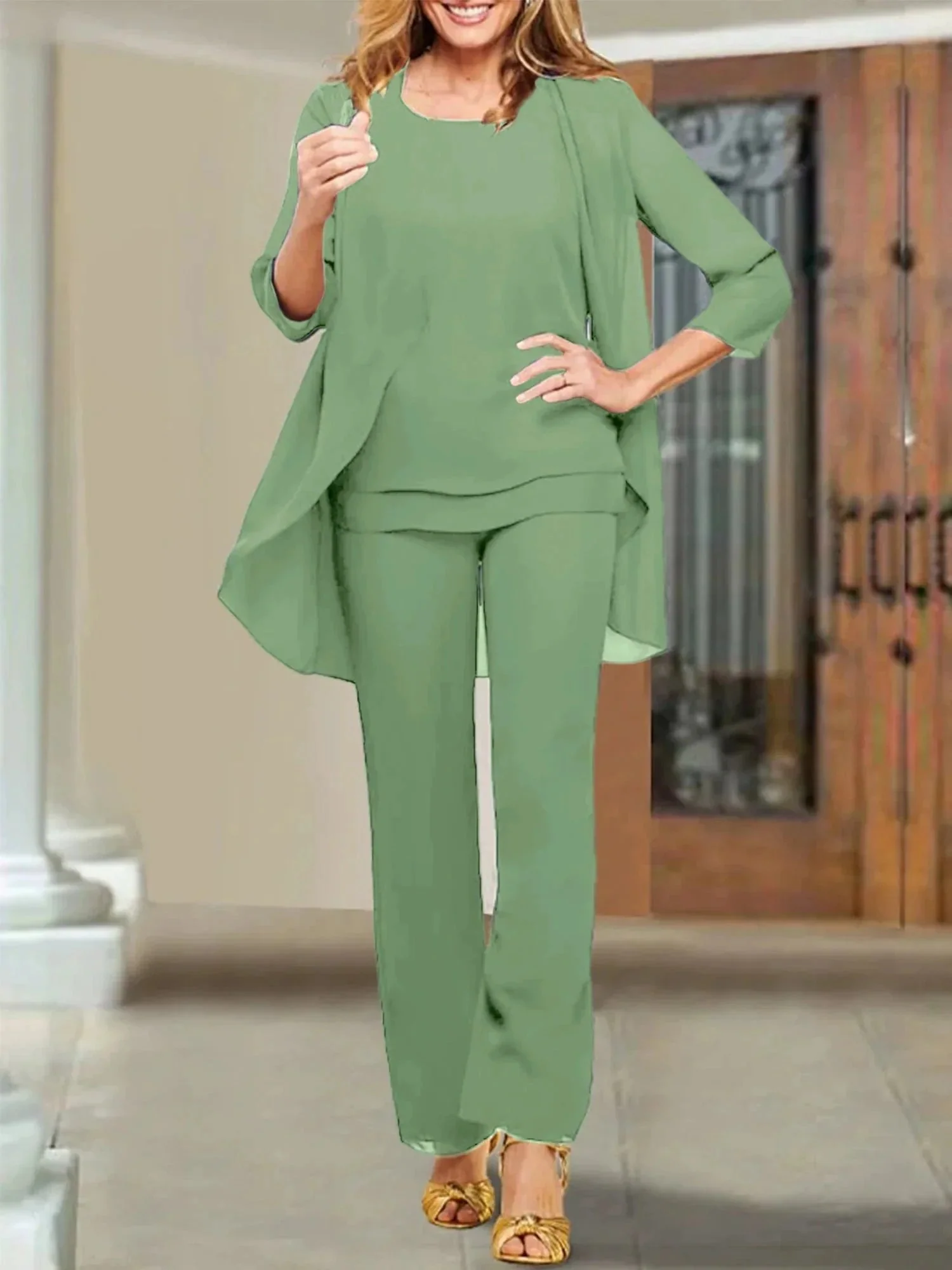 Chiffon Scoop Mother of the Bride Pantsuits - Image 80