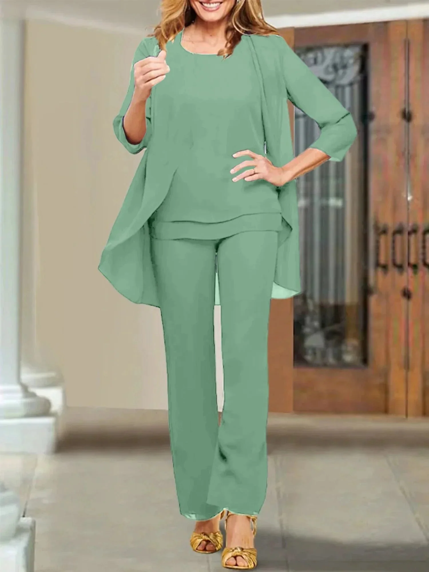 Chiffon Scoop Mother of the Bride Pantsuits - Image 81