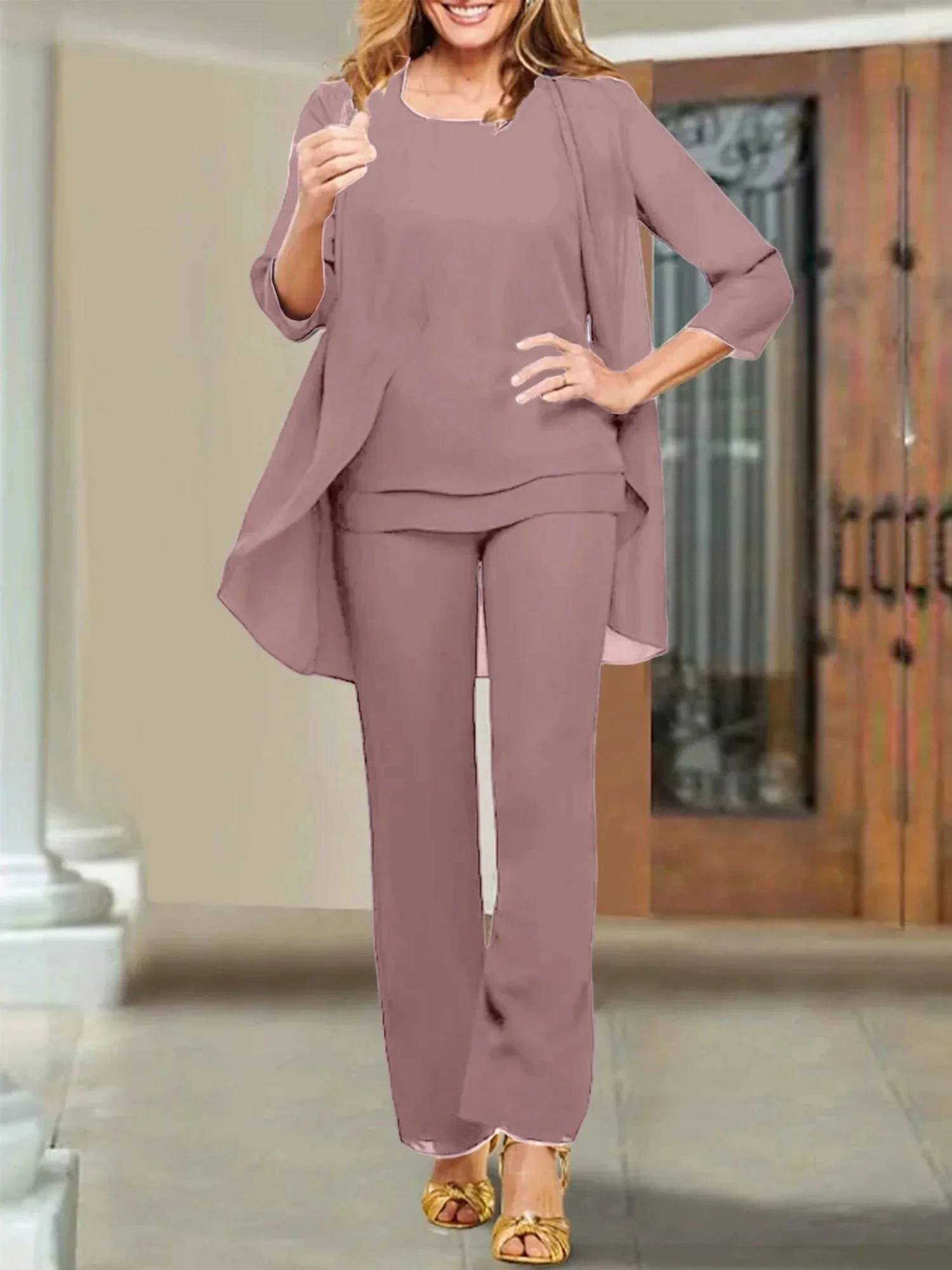 Chiffon Scoop Mother of the Bride Pantsuits - Image 94