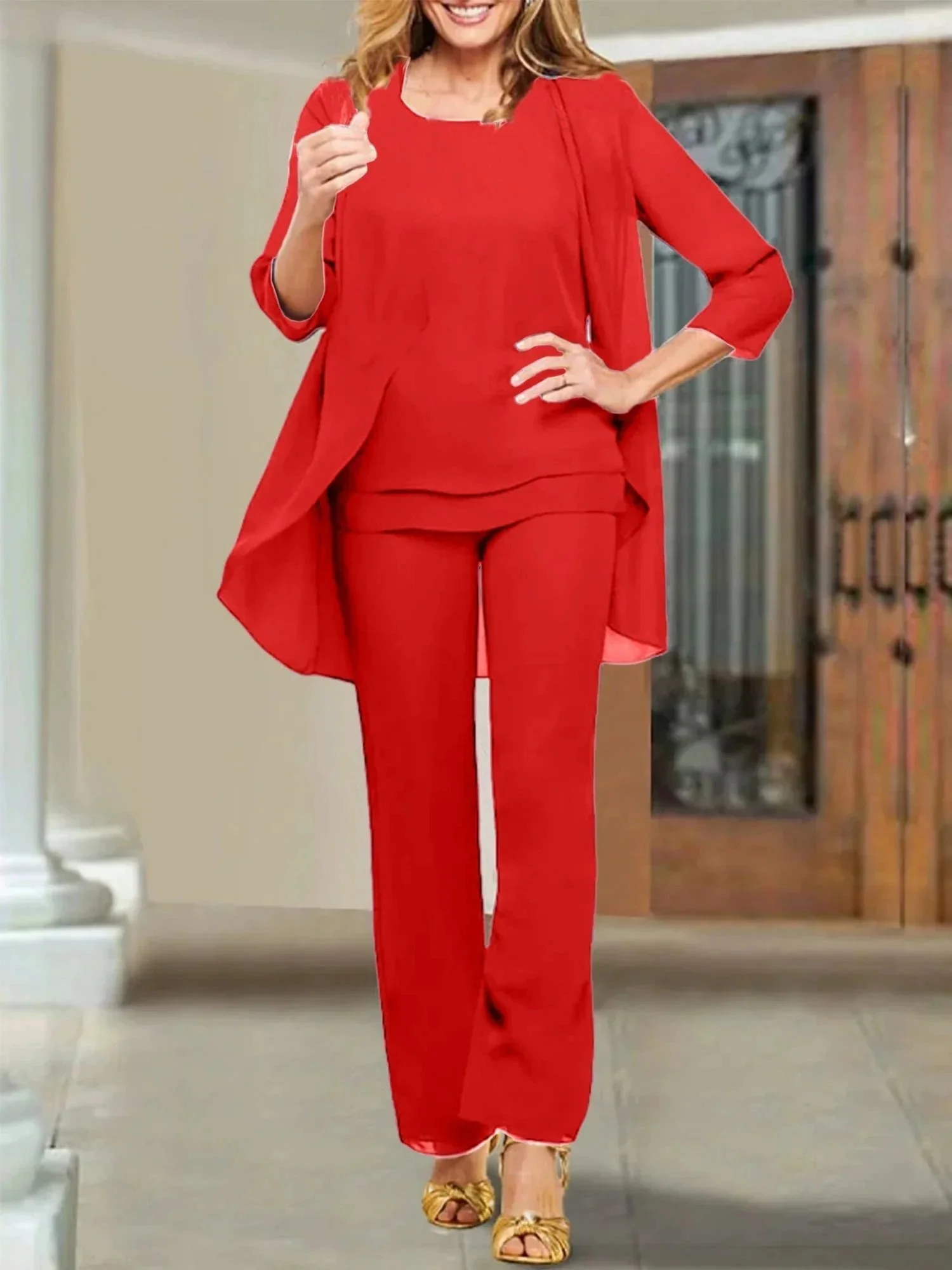 Chiffon Scoop Mother of the Bride Pantsuits - Image 99