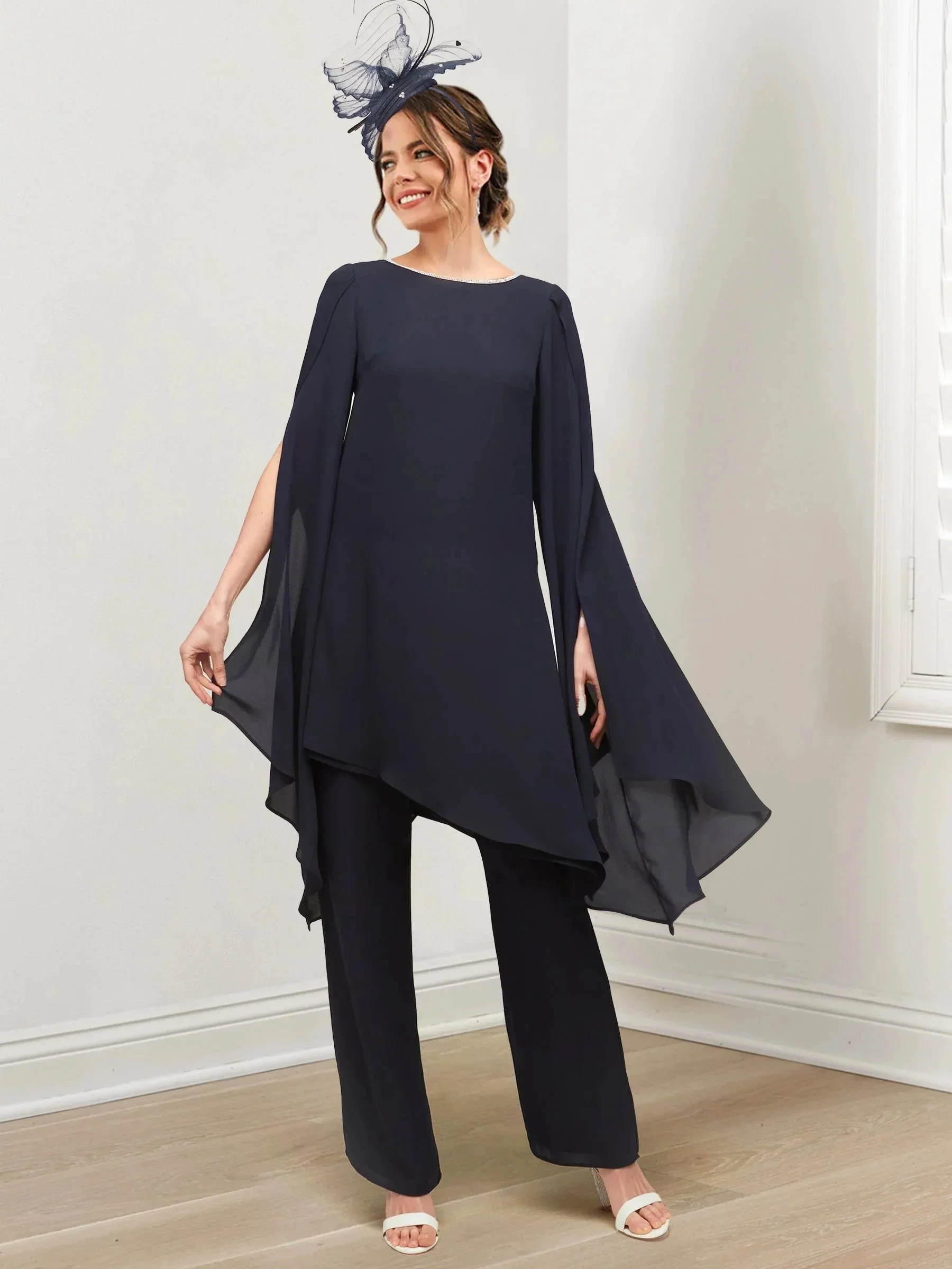 Chiffon Scoop Mother of the Bride Pantsuits - Image 2