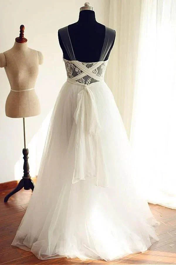 Tulle Scoop Neckline A-line Wedding Dresses With Lace Appliques WD251 - Image 2