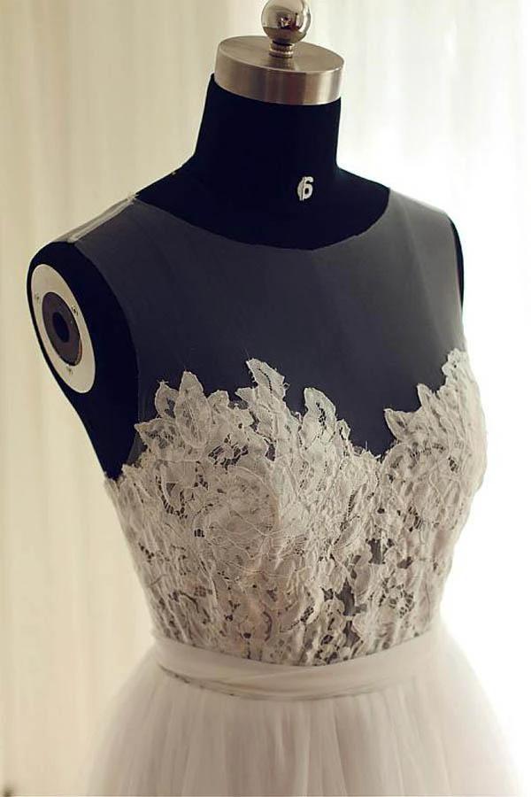 Tulle Scoop Neckline A-line Wedding Dresses With Lace Appliques WD251 - Image 4