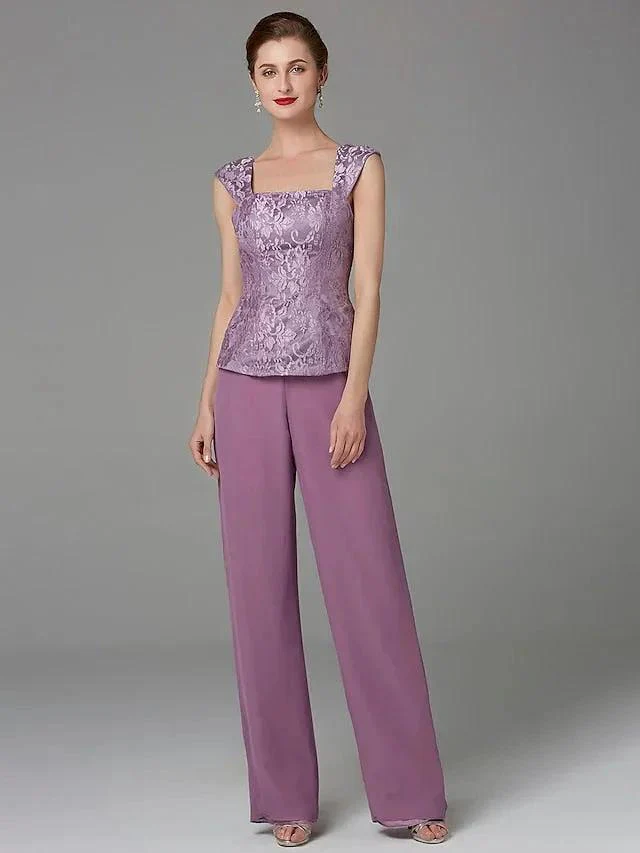 Chiffon Square Neck Mother of the Bride Pantsuits with Jacket - Image 3