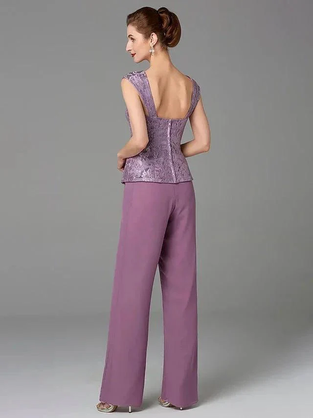 Chiffon Square Neck Mother of the Bride Pantsuits with Jacket - Image 4