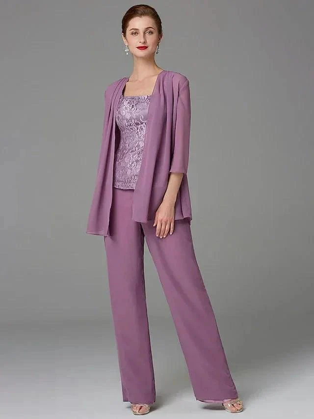 Chiffon Square Neck Mother of the Bride Pantsuits with Jacket - Image 5