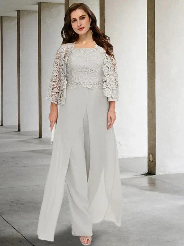 Chiffon Square Neck Mother of the Bride Pantsuits with Jacket - Image 5