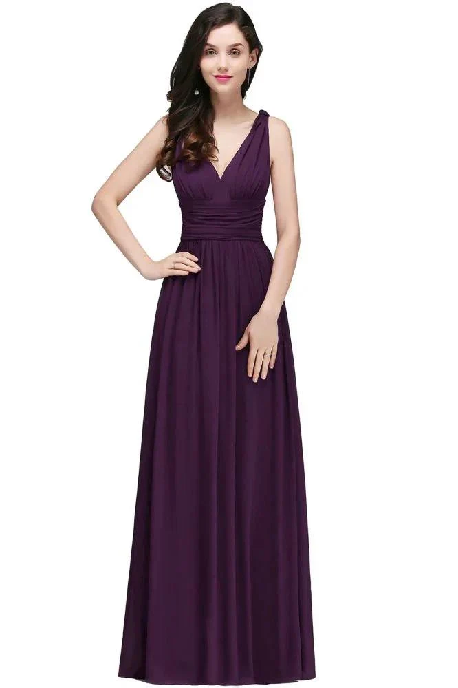 Chiffon V-Neck Floor-length A-line Evening Dresses - Image 3