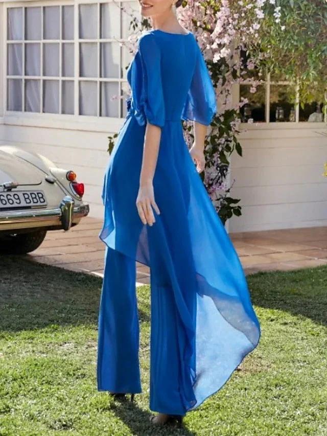 Chiffon V-Neck Mother of the Bride Pantsuits - Image 2