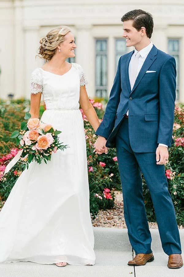 Chiffon V-neck Neckline A-line Wedding Dress With Beadings WD402 - Image 2