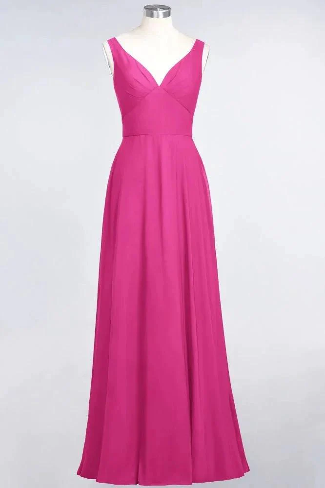 Chiffon V-Neck Straps Sleeveless Ruffles Floor-Length Bridesmaid Dress with Open Back - Image 10