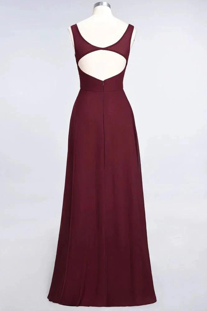 Chiffon V-Neck Straps Sleeveless Ruffles Floor-Length Bridesmaid Dress with Open Back - Image 2
