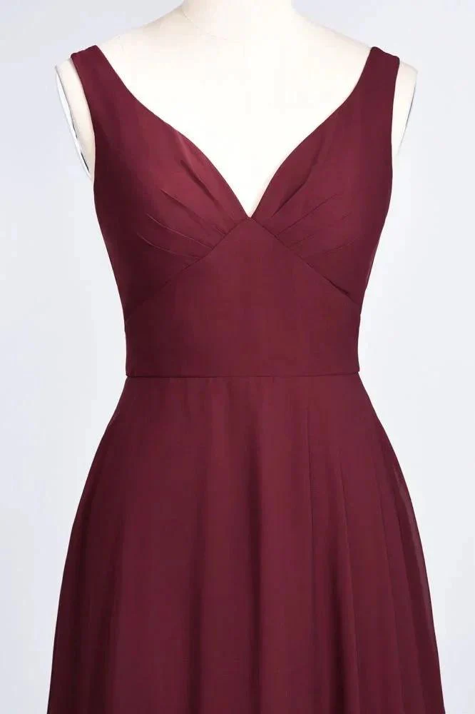 Chiffon V-Neck Straps Sleeveless Ruffles Floor-Length Bridesmaid Dress with Open Back - Image 4