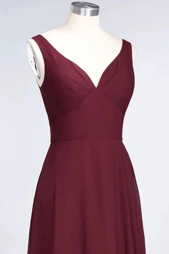 Chiffon V-Neck Straps Sleeveless Ruffles Floor-Length Bridesmaid Dress with Open Back - Image 5